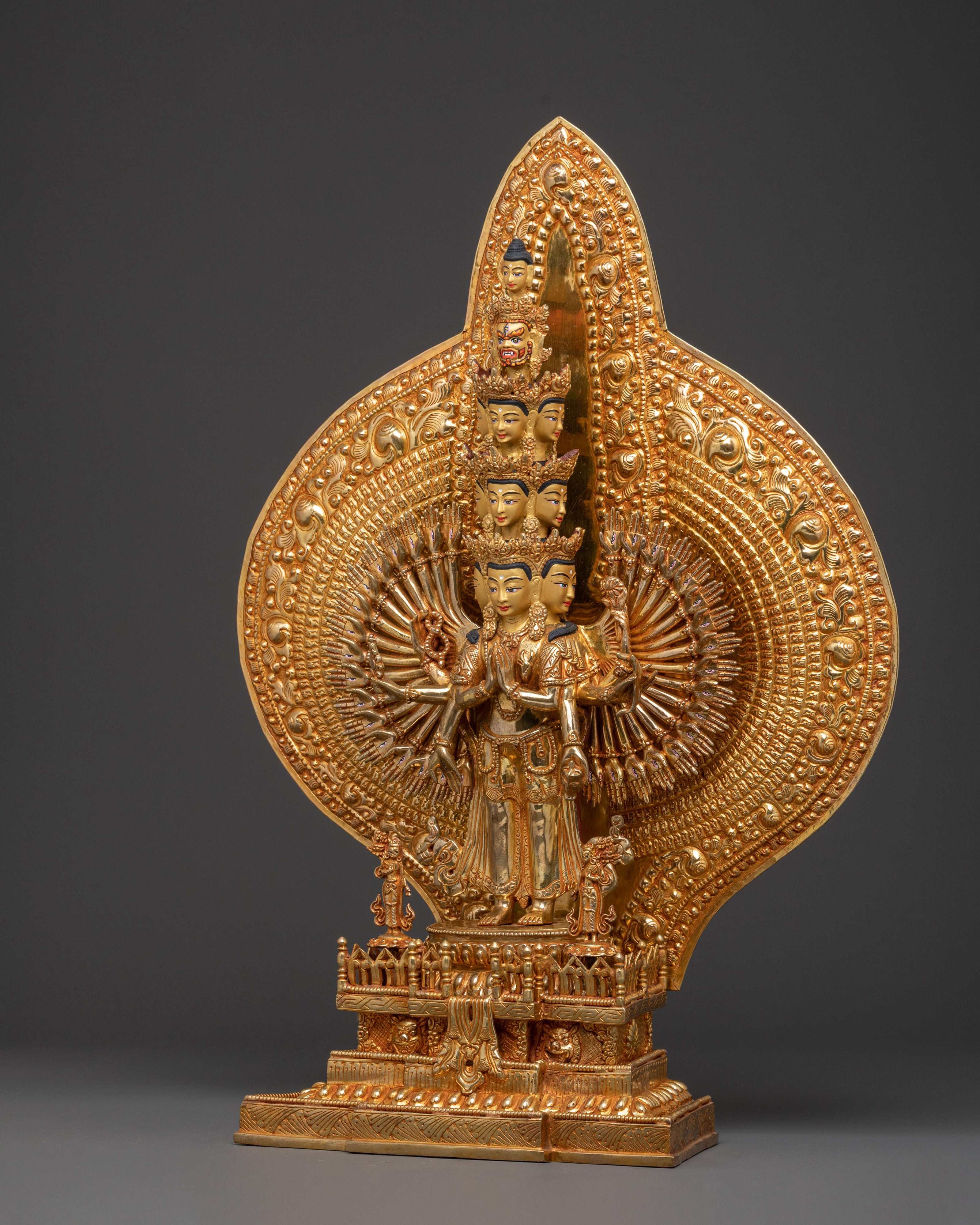 1000 Armed Chenrezig Tibetan Statue | 24k Gold Glided