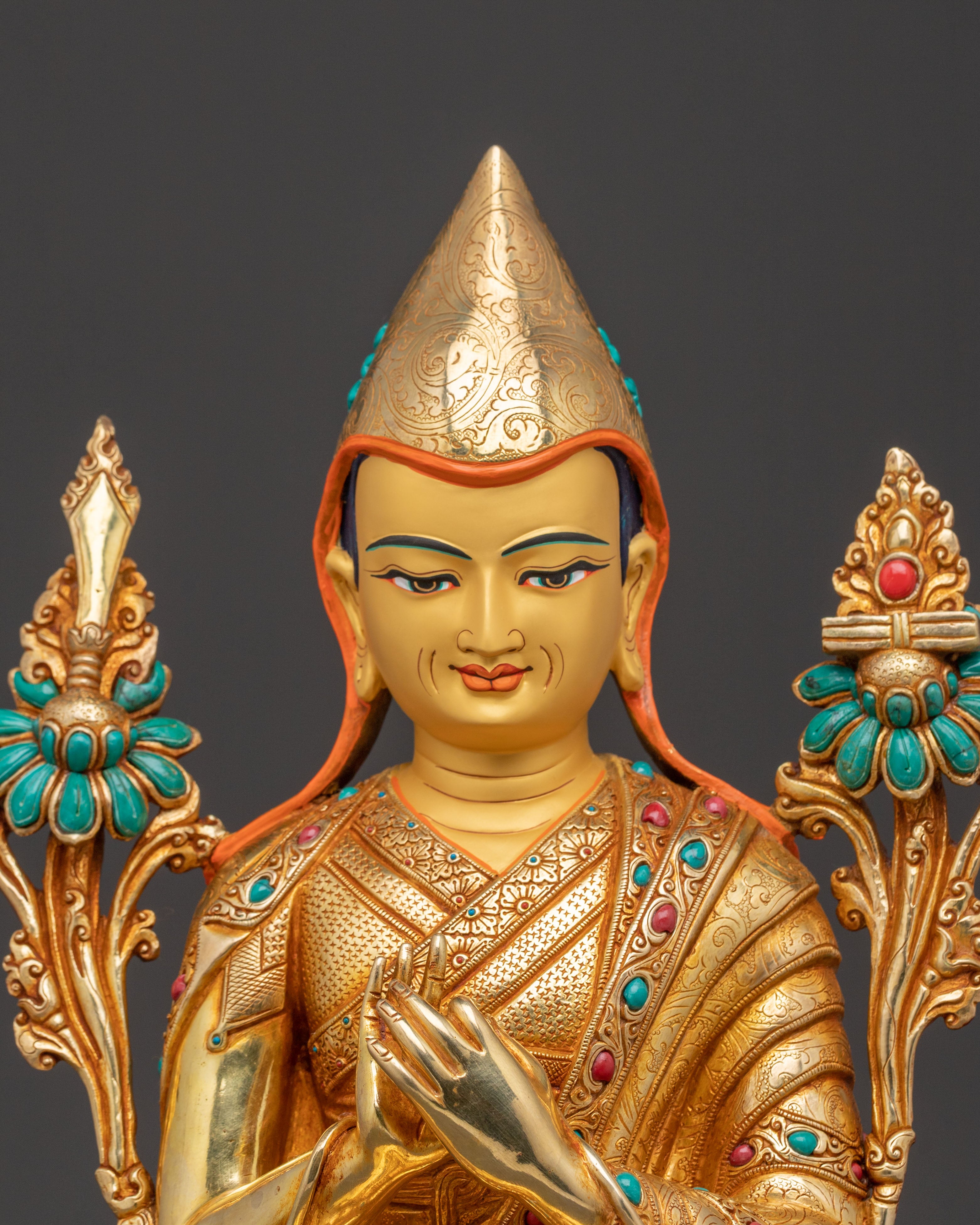 Handcrafted Tsongkhapa Statue – 24K Gold Gilded Masterpiece