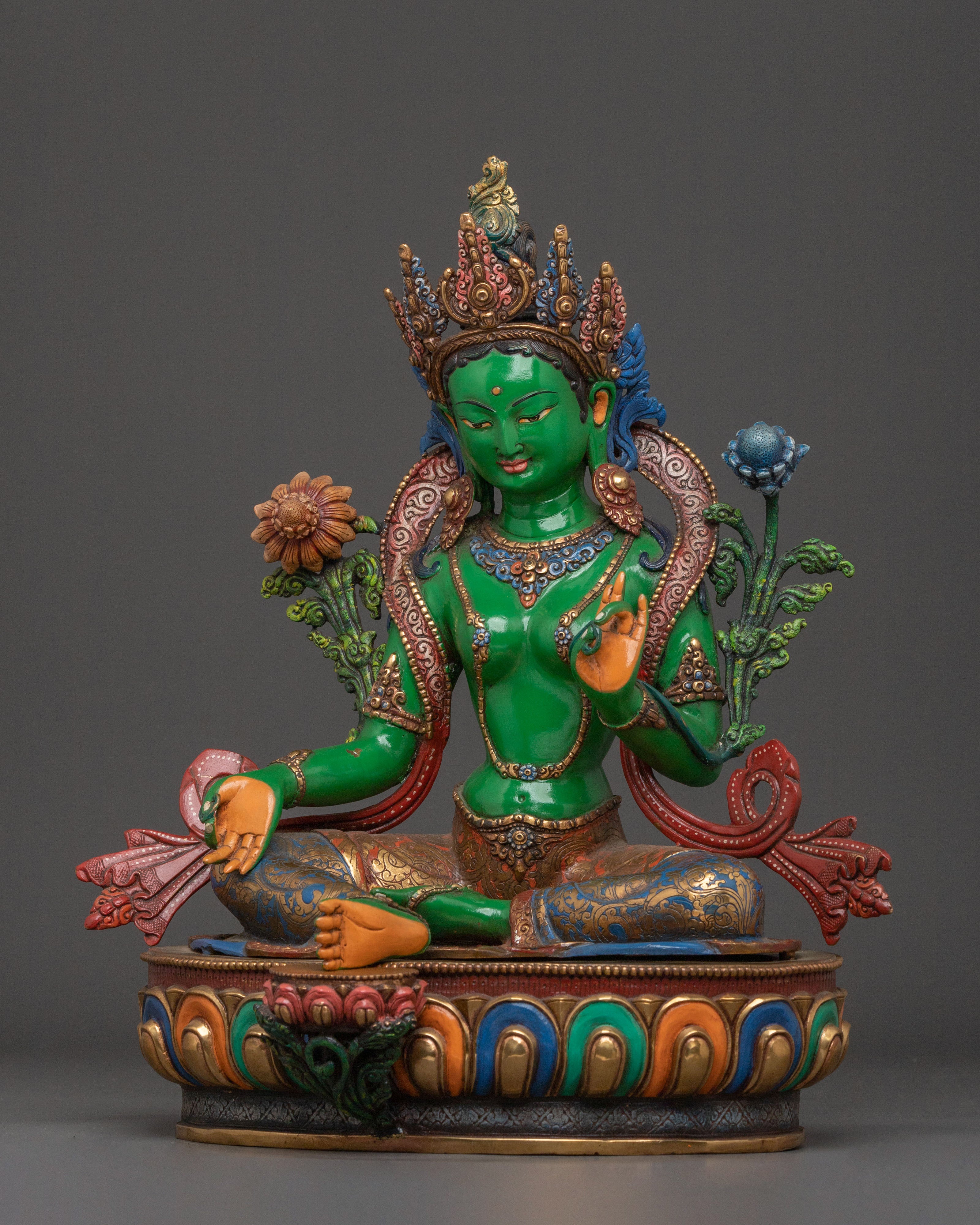 A Serene Peaceful Guardian Green Tara Statue