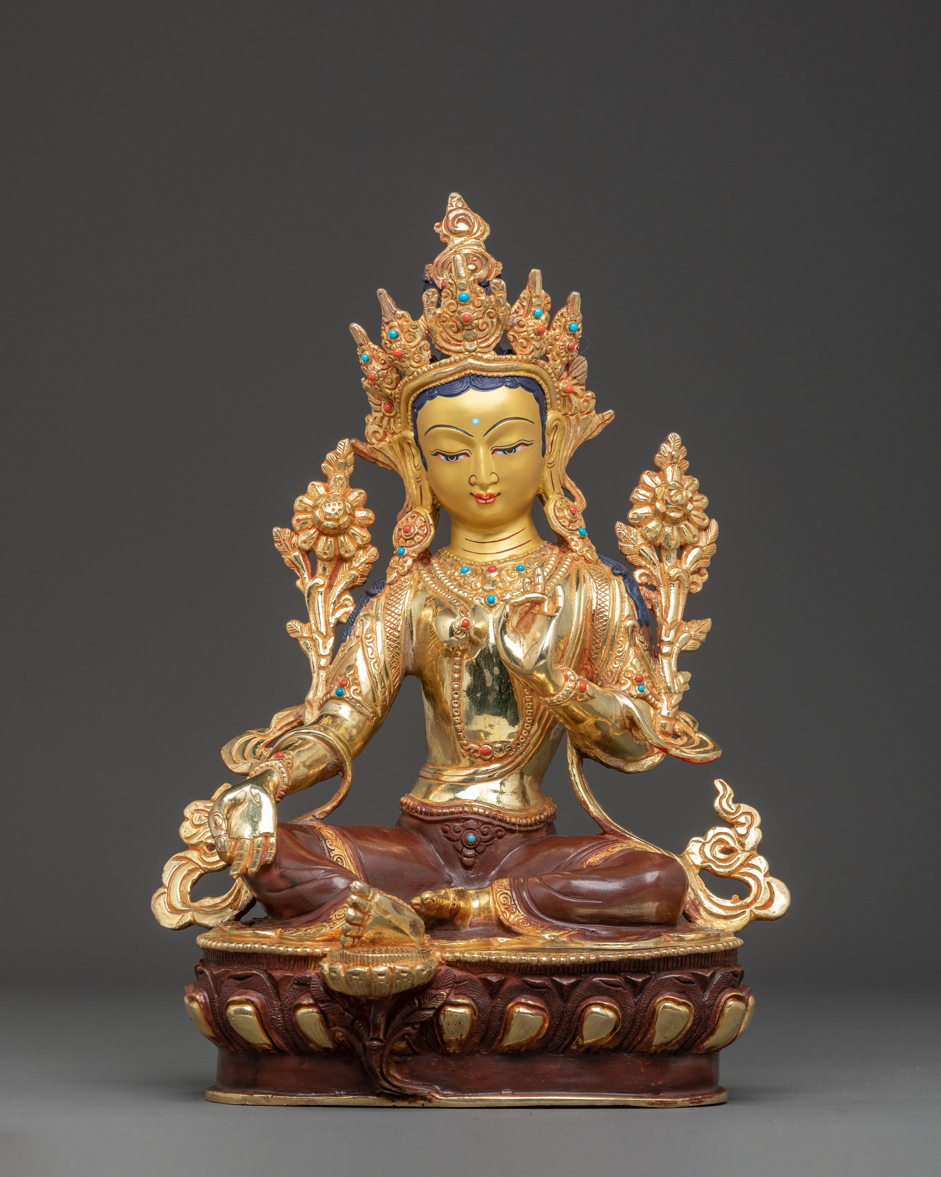 Handmade Golden Green Tara Statue