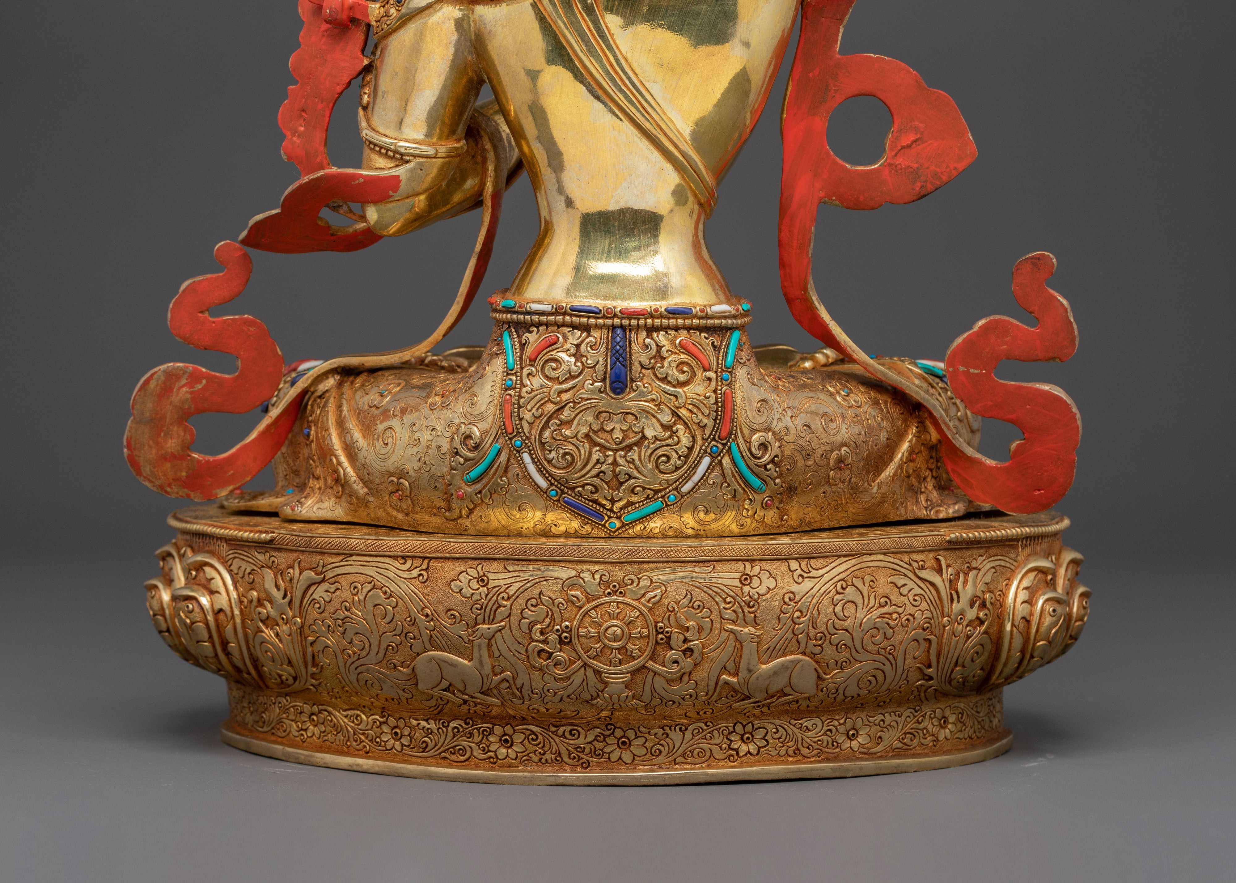 Handcrafted Wisdom Bodhisattva Manjushri Statue - 24K Gold Gilded Masterpiece