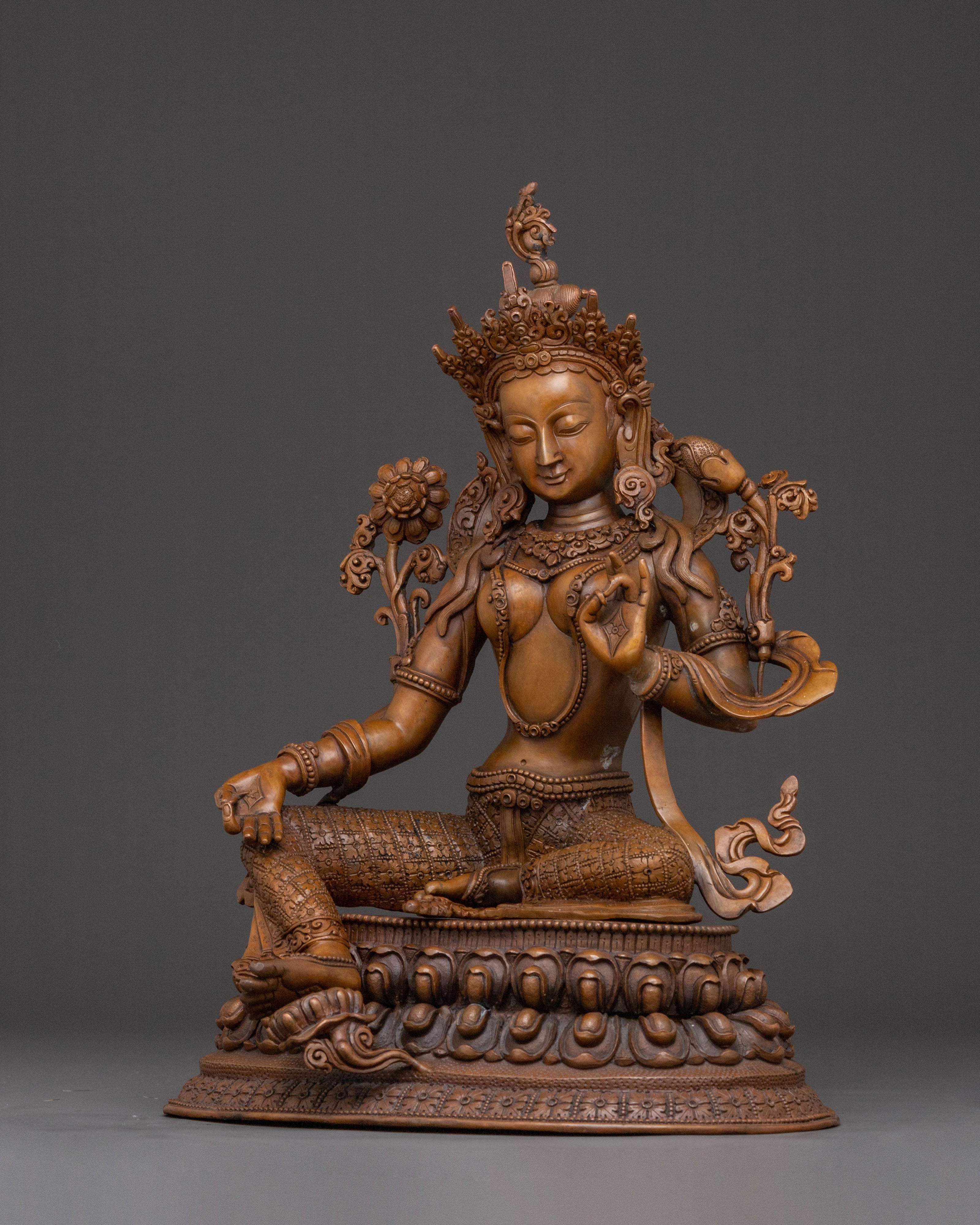 Savior Green Tara Copper Statue | Meditation Elegance