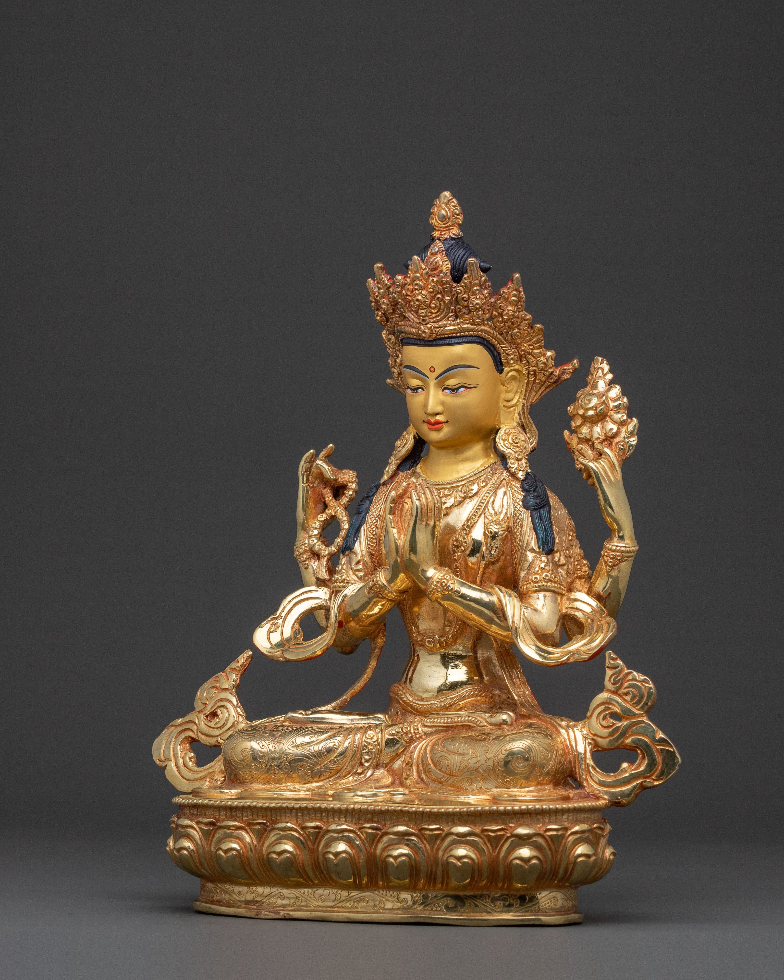 24k Gold Gilded Chenrezig Spiritual Statue – Divine Craftsmanship