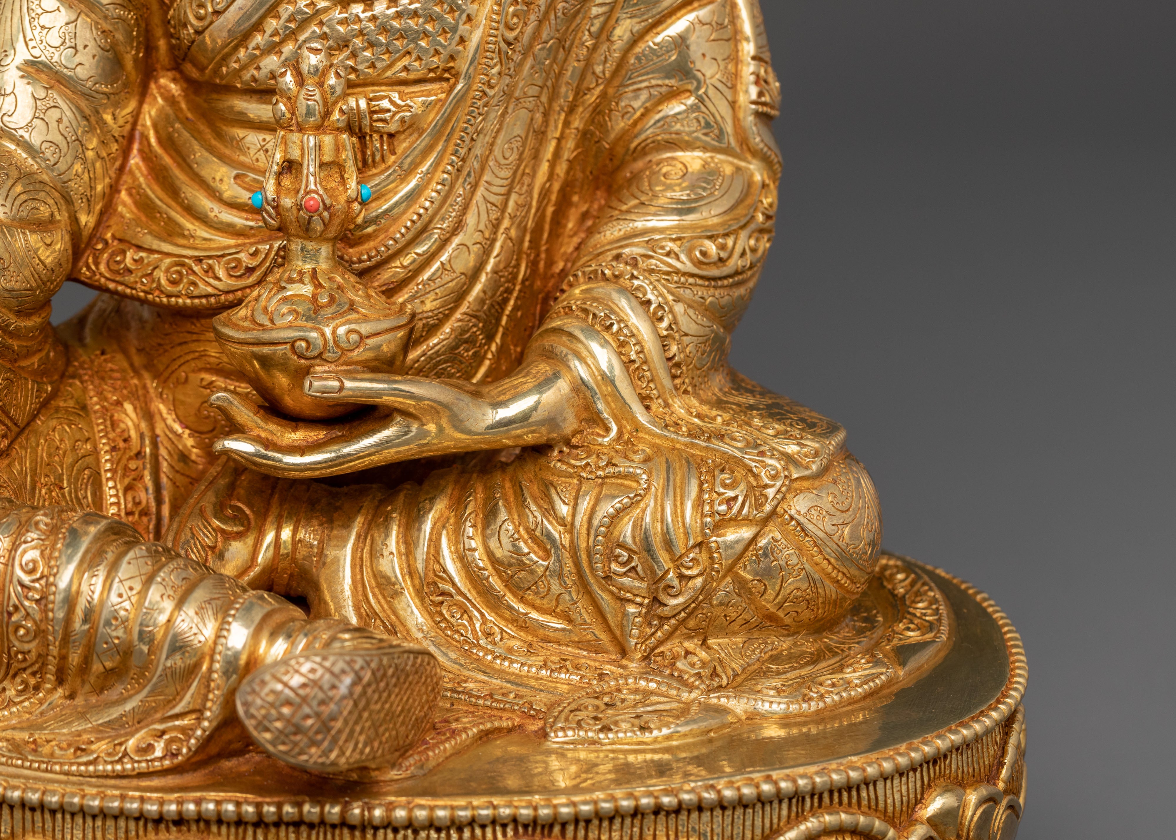 Guru Rinpoche Enlightened Master - 24K Gold Gilded Statue