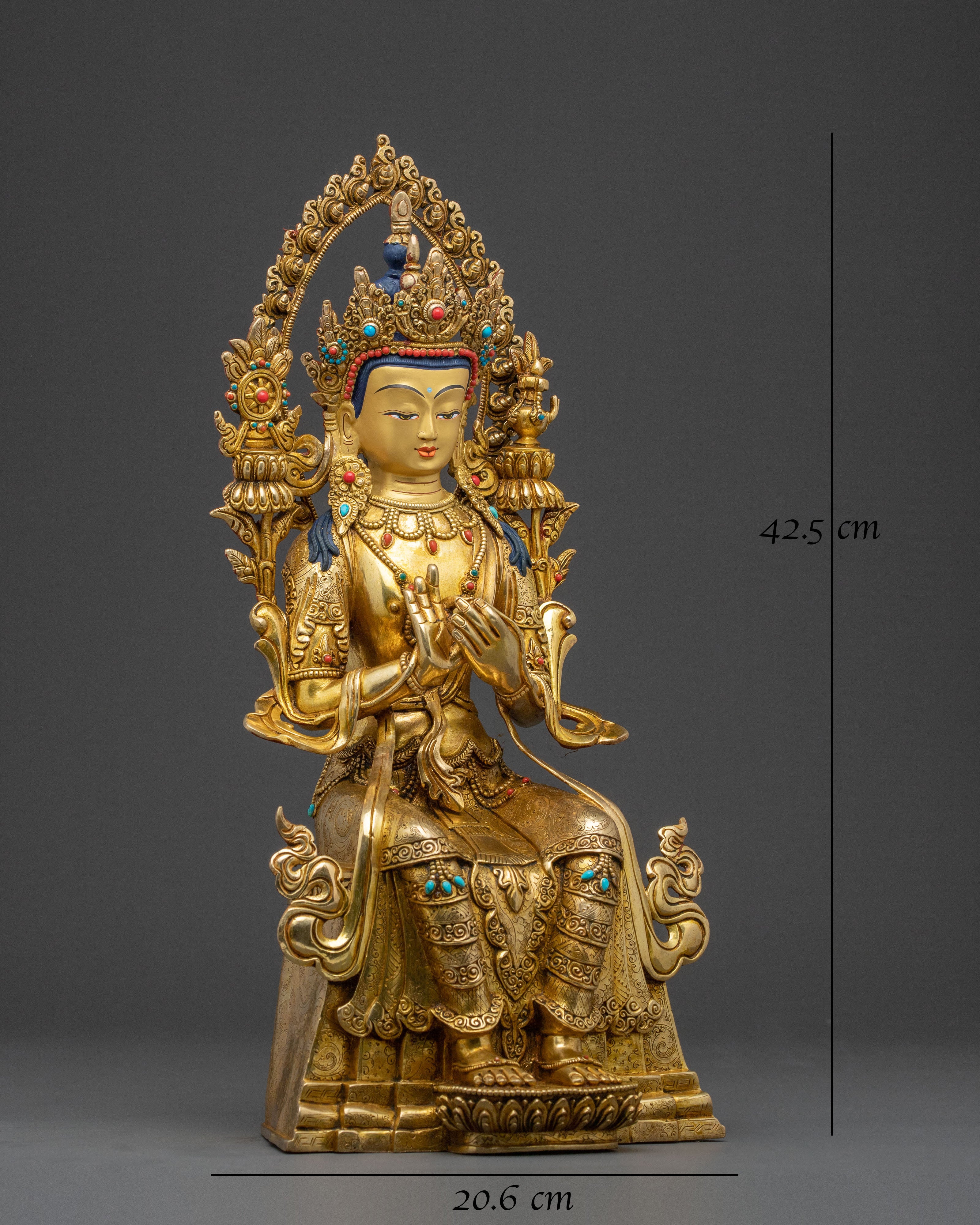 Maitreya Buddha Handcrafted Sacred Statue with 24K Gold Gilding