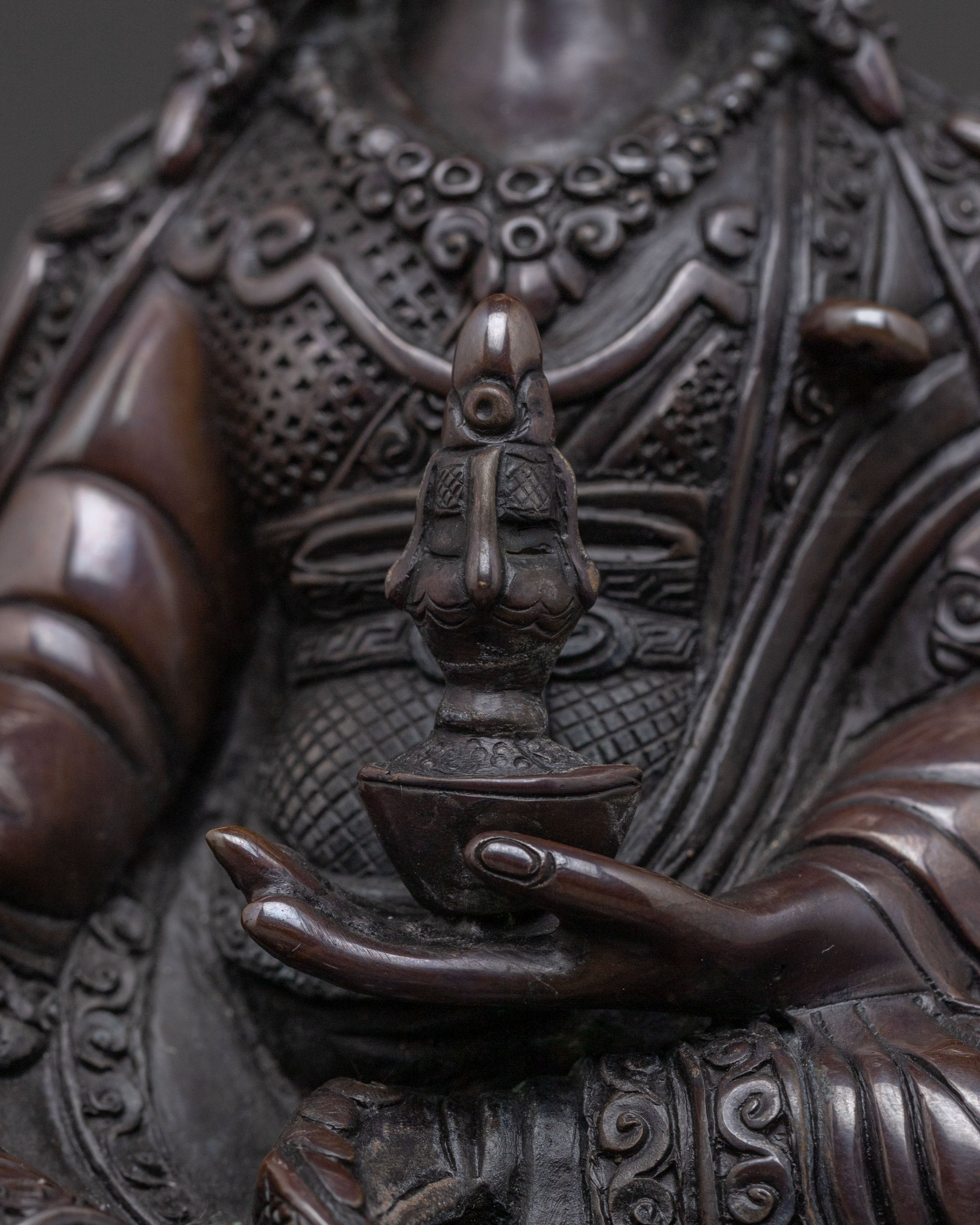 Guru Rinpoche Blessing Sculpture – Oxidized Copper Art