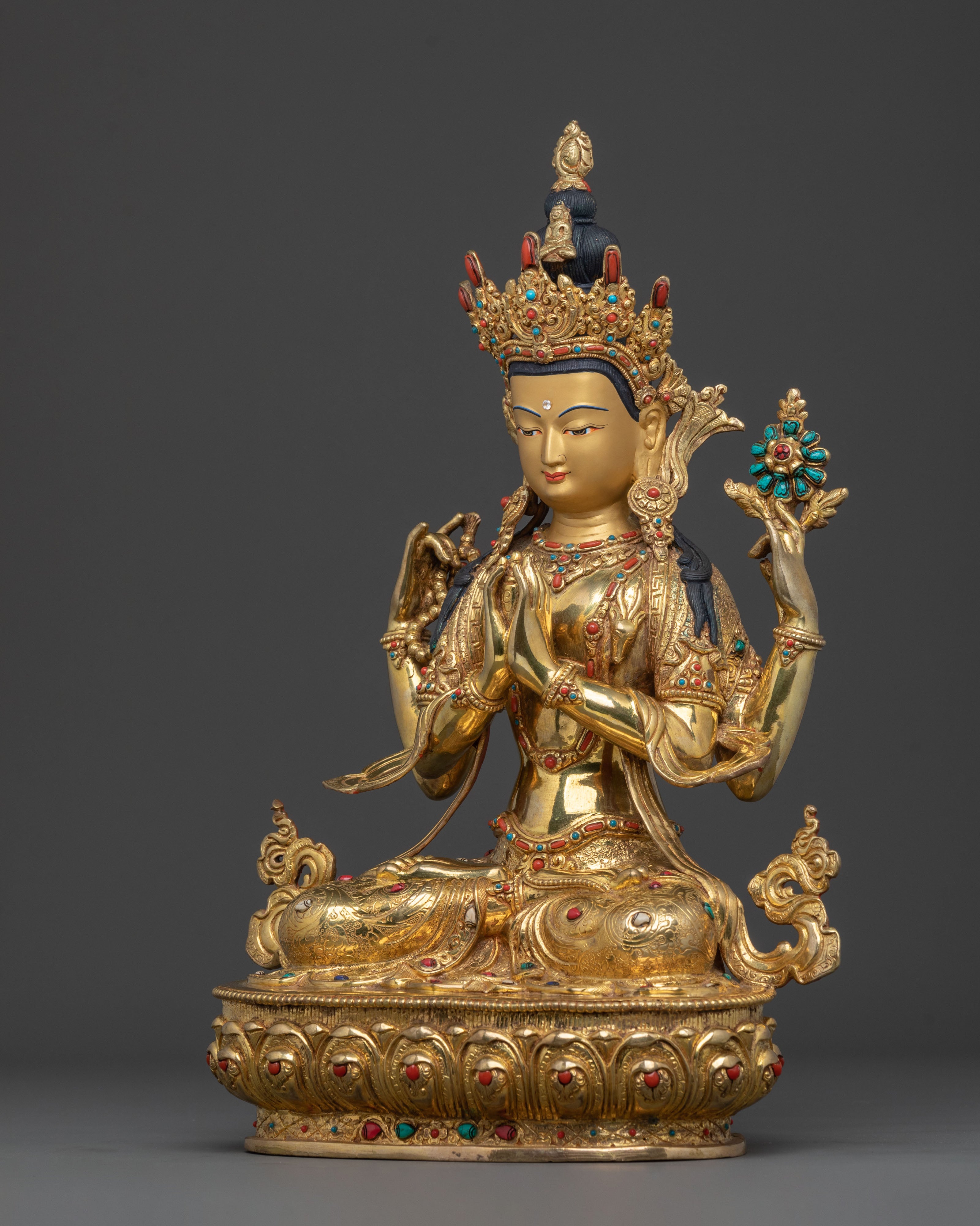 Chenrezig 24K Gold Gilded Statue | Home Decor