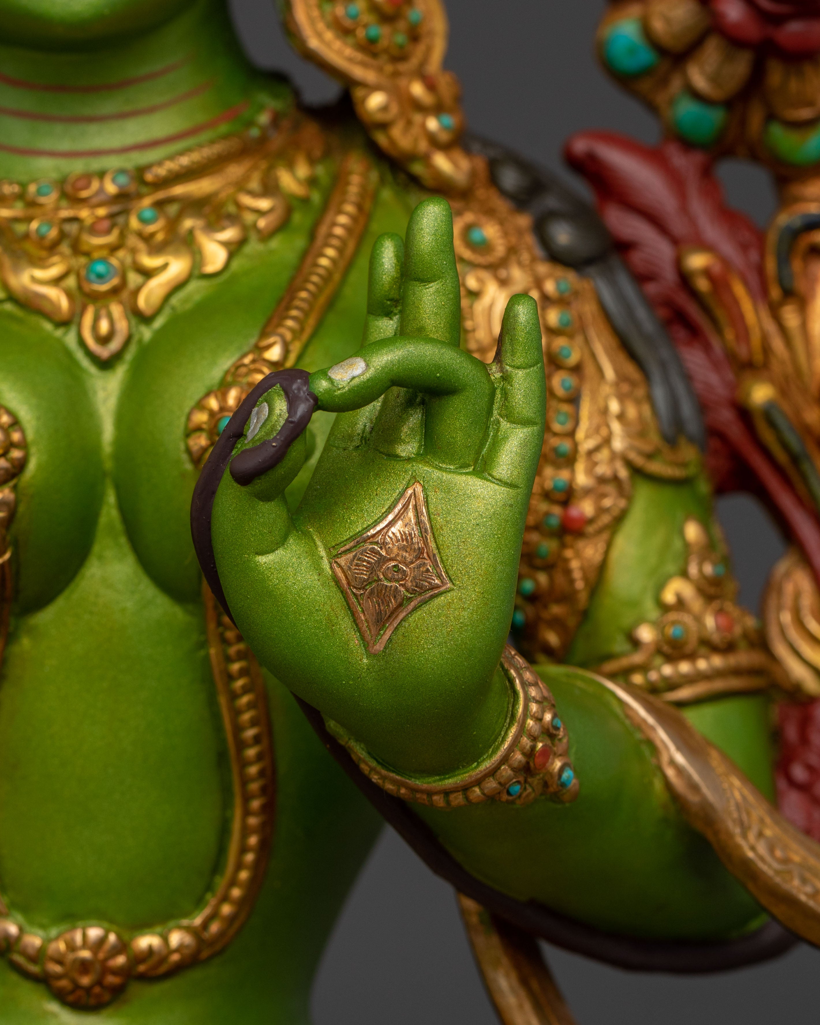 Handcrafted Green Tara Statue for Decor | Tibetan Goddess Figurine