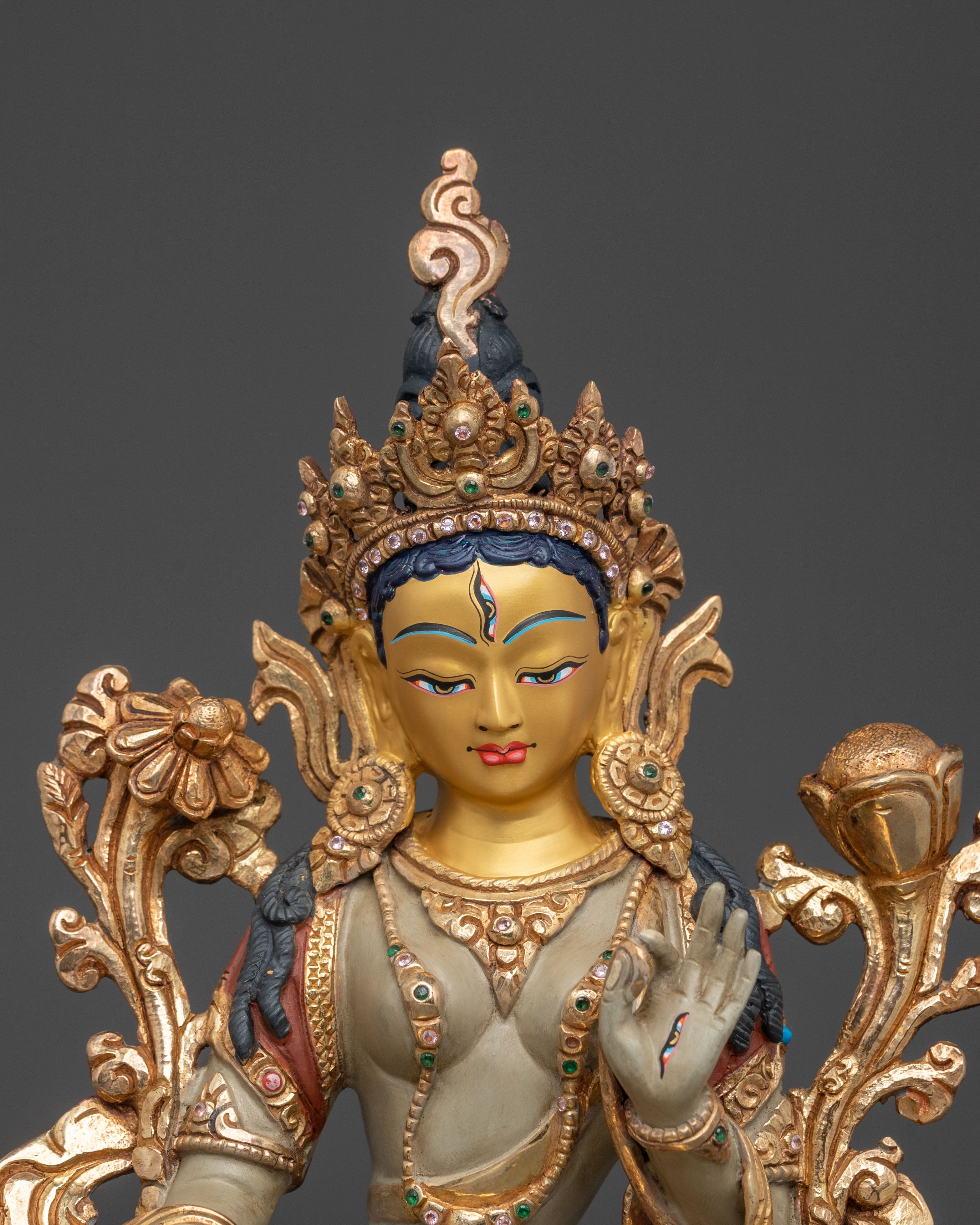 Handcrafted White Tara Statue | 24K Gold Gilded