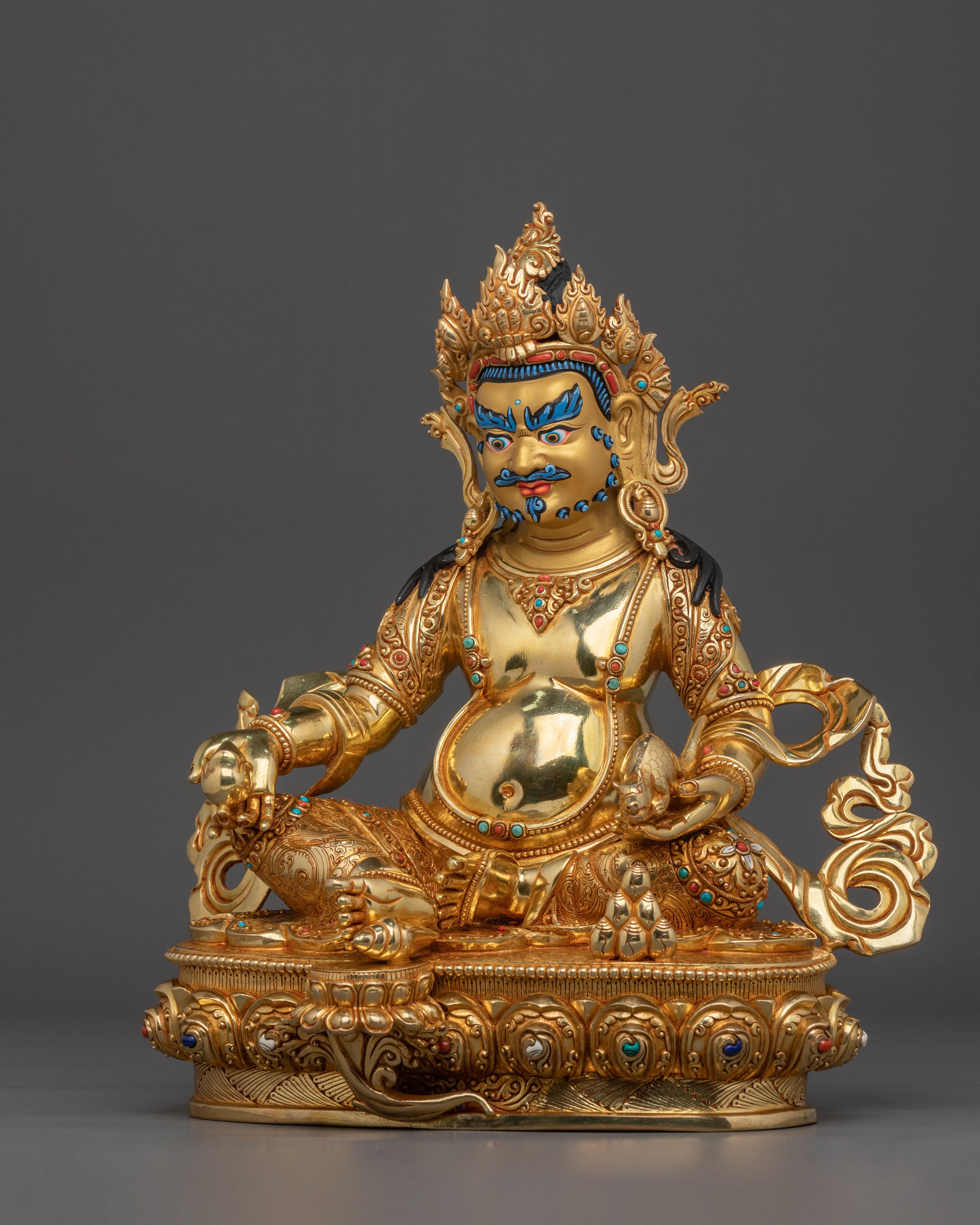 Dzambhala 24K Gold Gilded Sculpture: Deity of Wealth