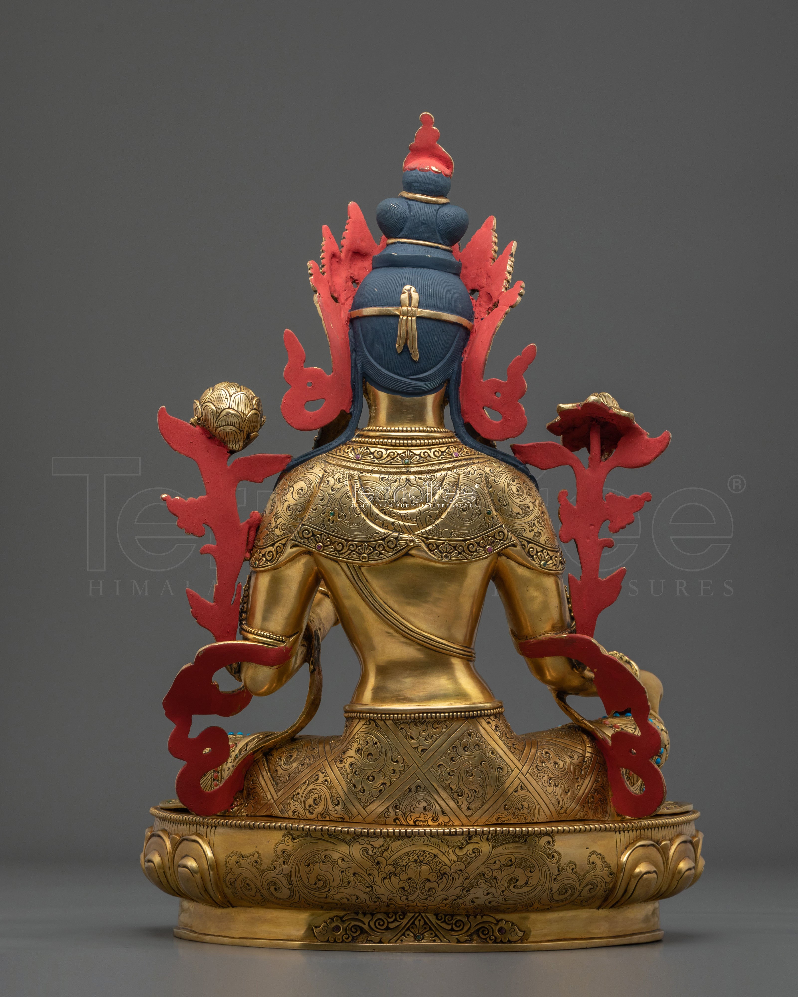 Tibetan Protector Figurine Green Tara in 24K Gold Gilded Copper