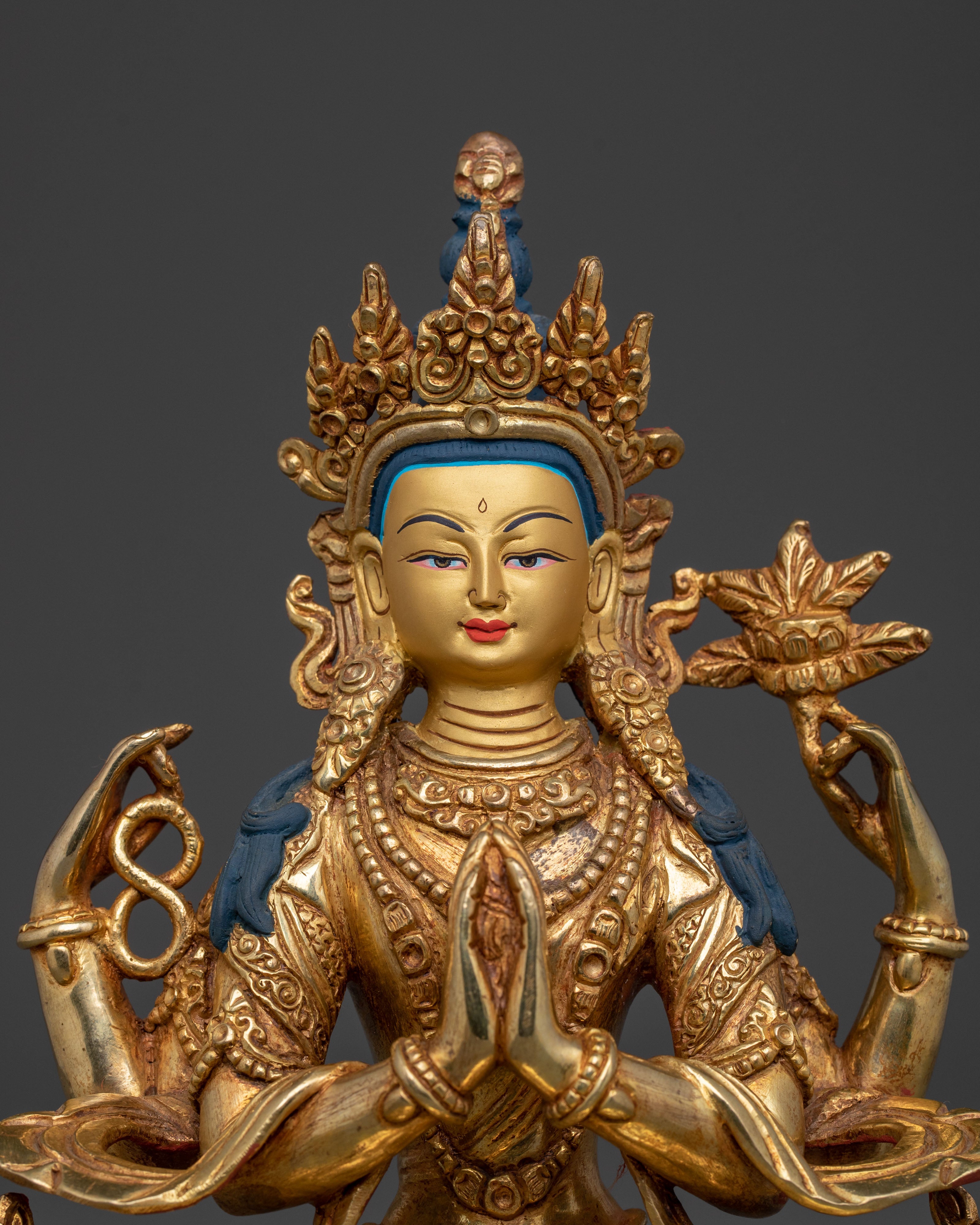Radiant Bodhisattva Chenrezig Statue: 24K Gold Gilded
