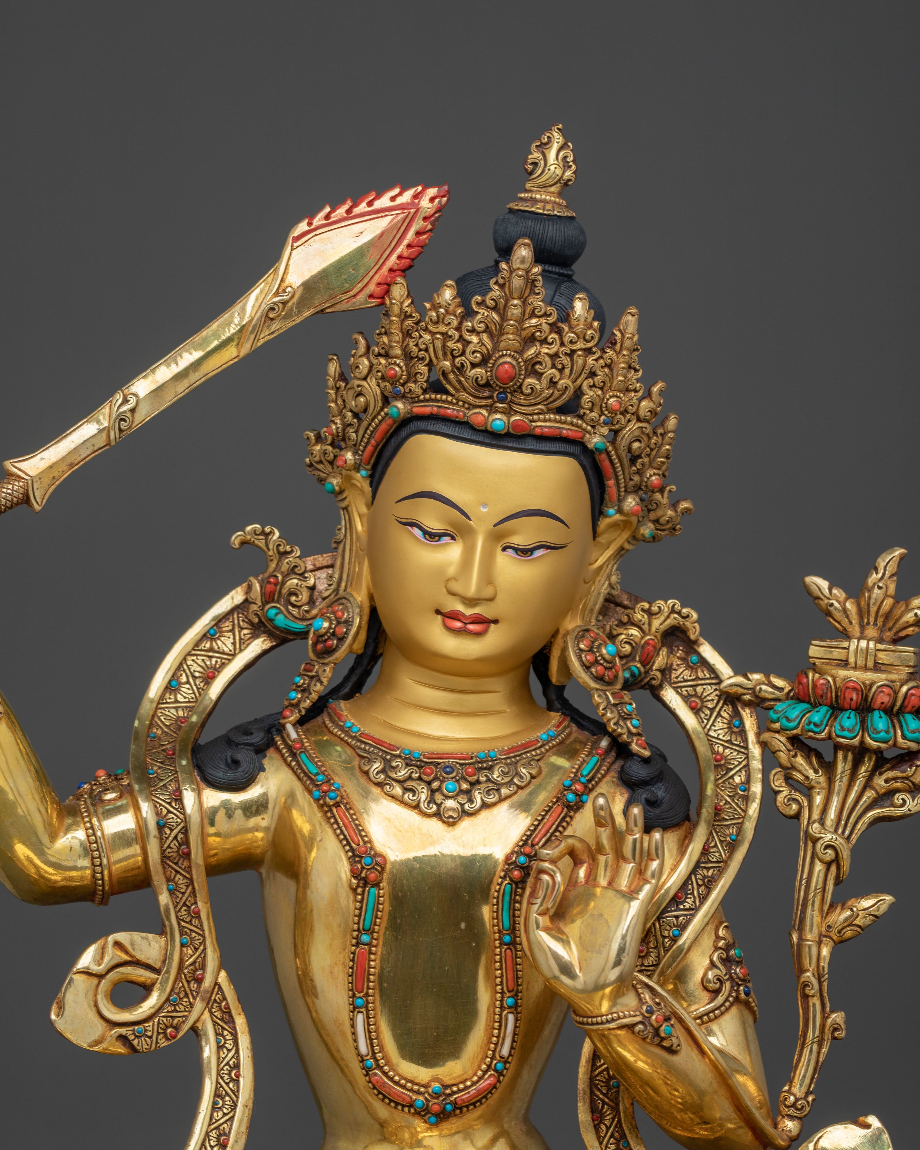Wisdom Deity Manjushri Sacred Statue | Tibetan Buddhist Altar Figure