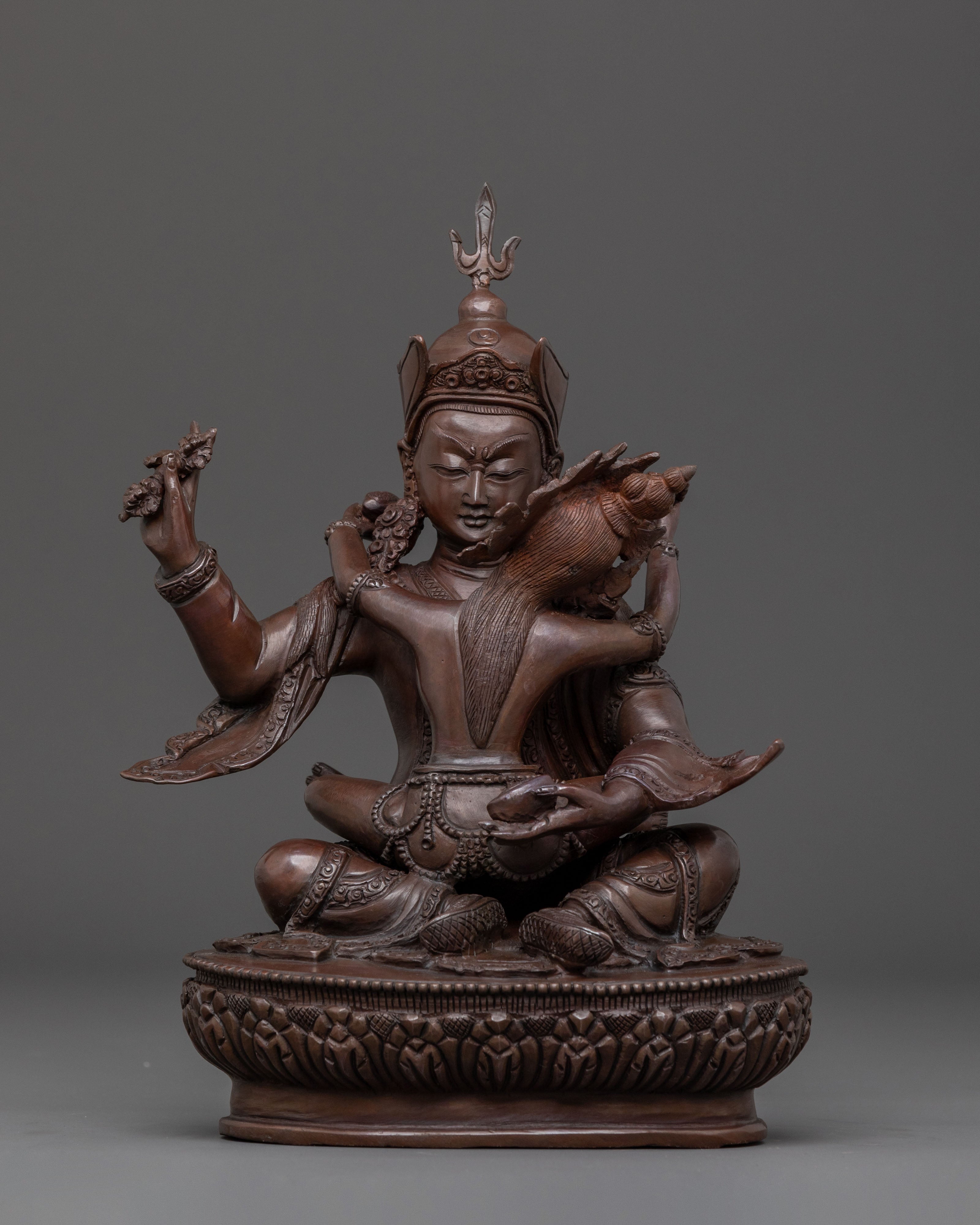 Padmasambhava Sacred Sculpture: Oxidized Copper Art