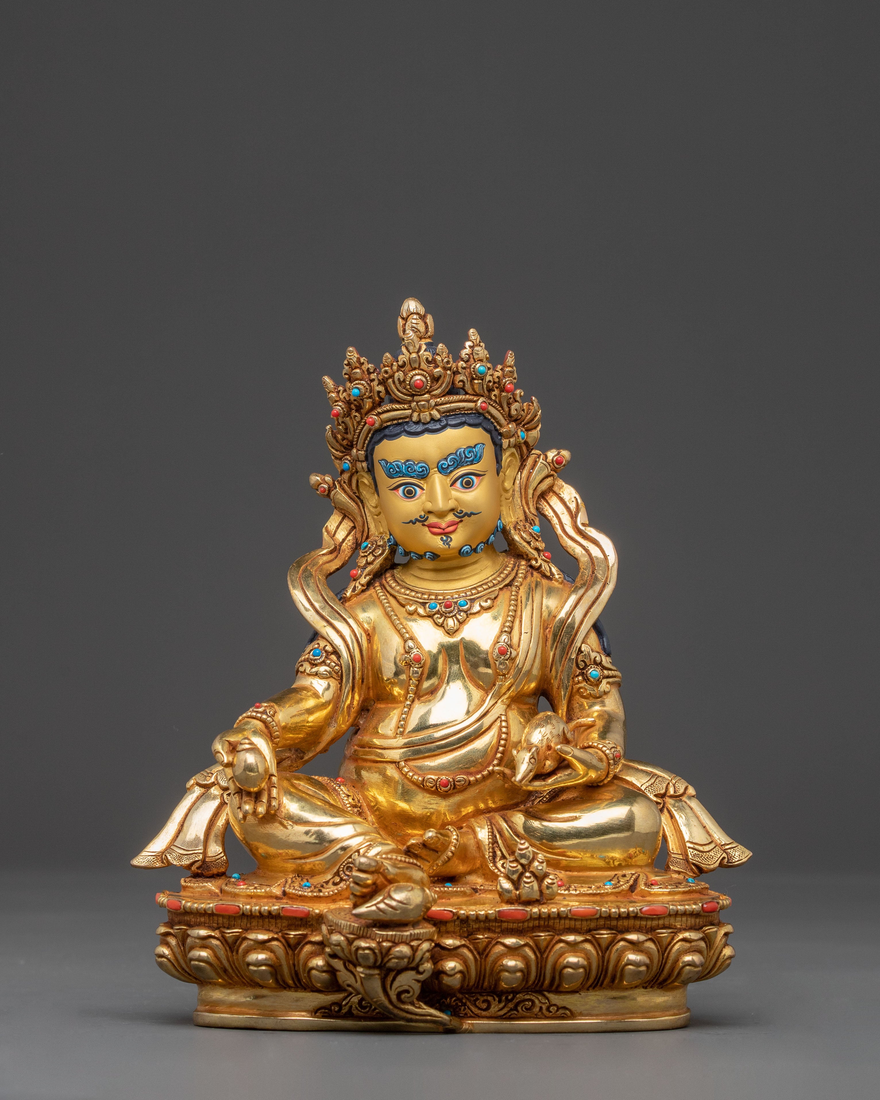 24K Gold Glided Kuber Dzambhala Statue | Traditional Tibetan Icon