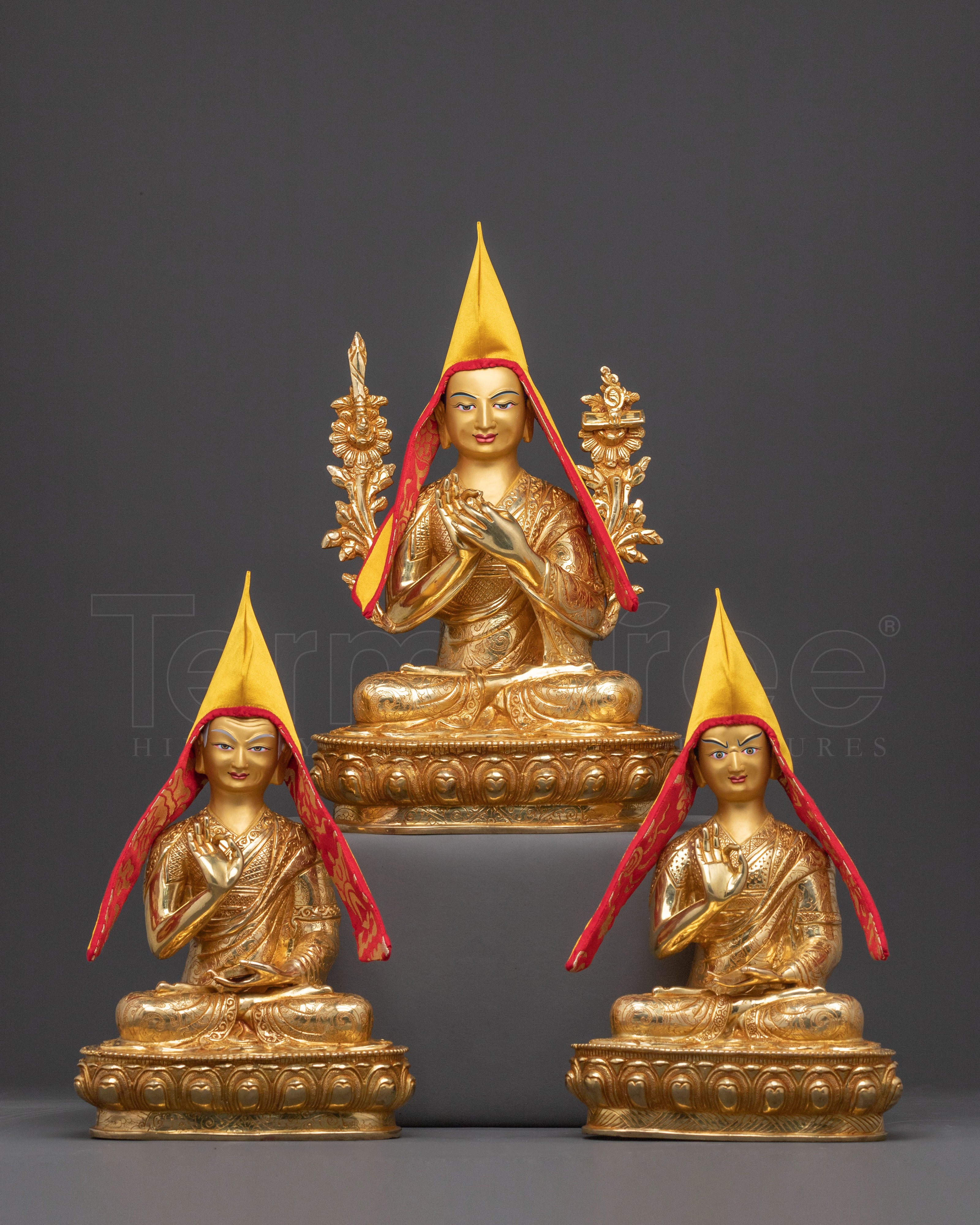 Sacred Tsongkhapa Statue Set | Sacred Meditation Teacher Sculpture