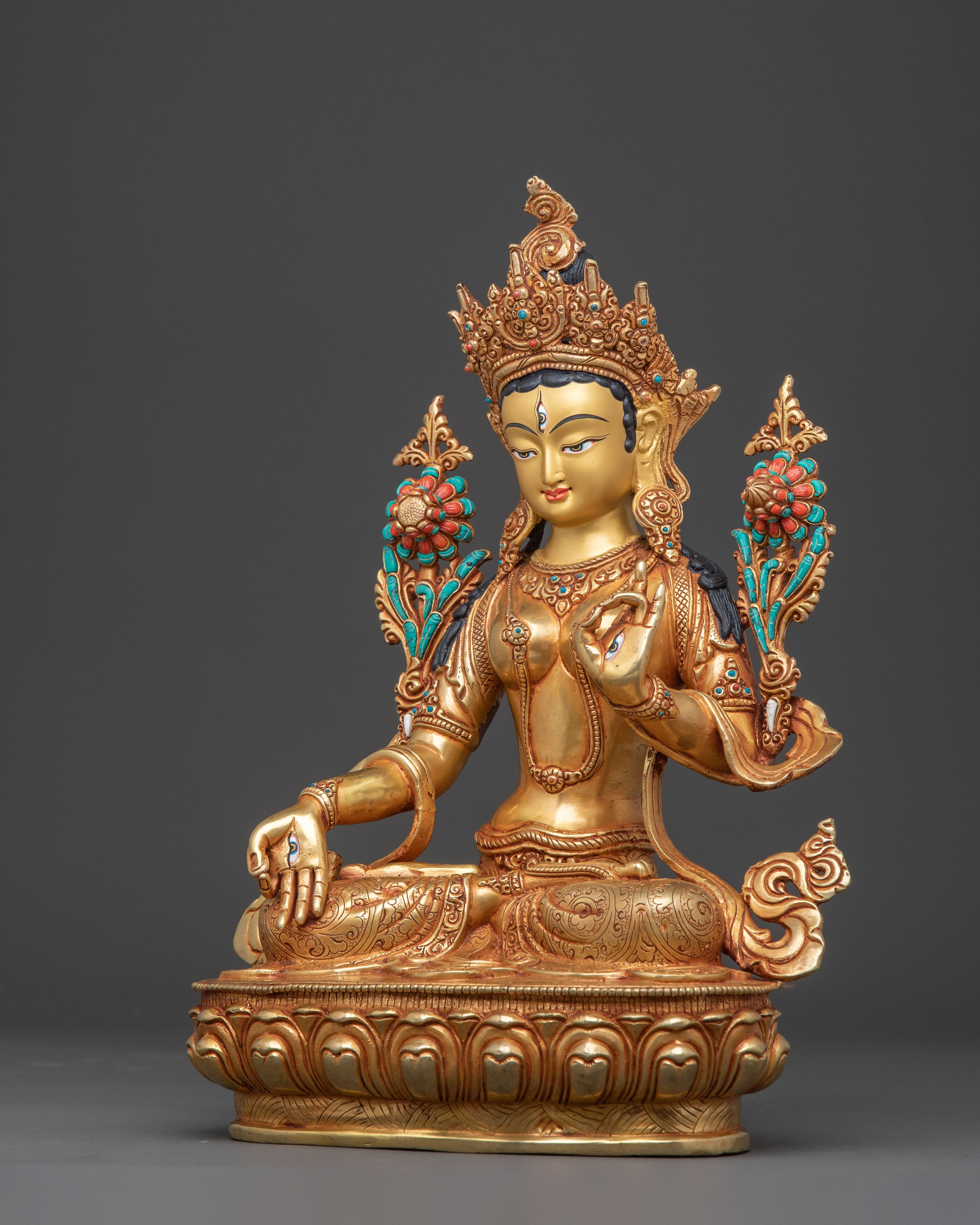 White Tara Statue Guardian of Wellness: Hand-Gilded Copper