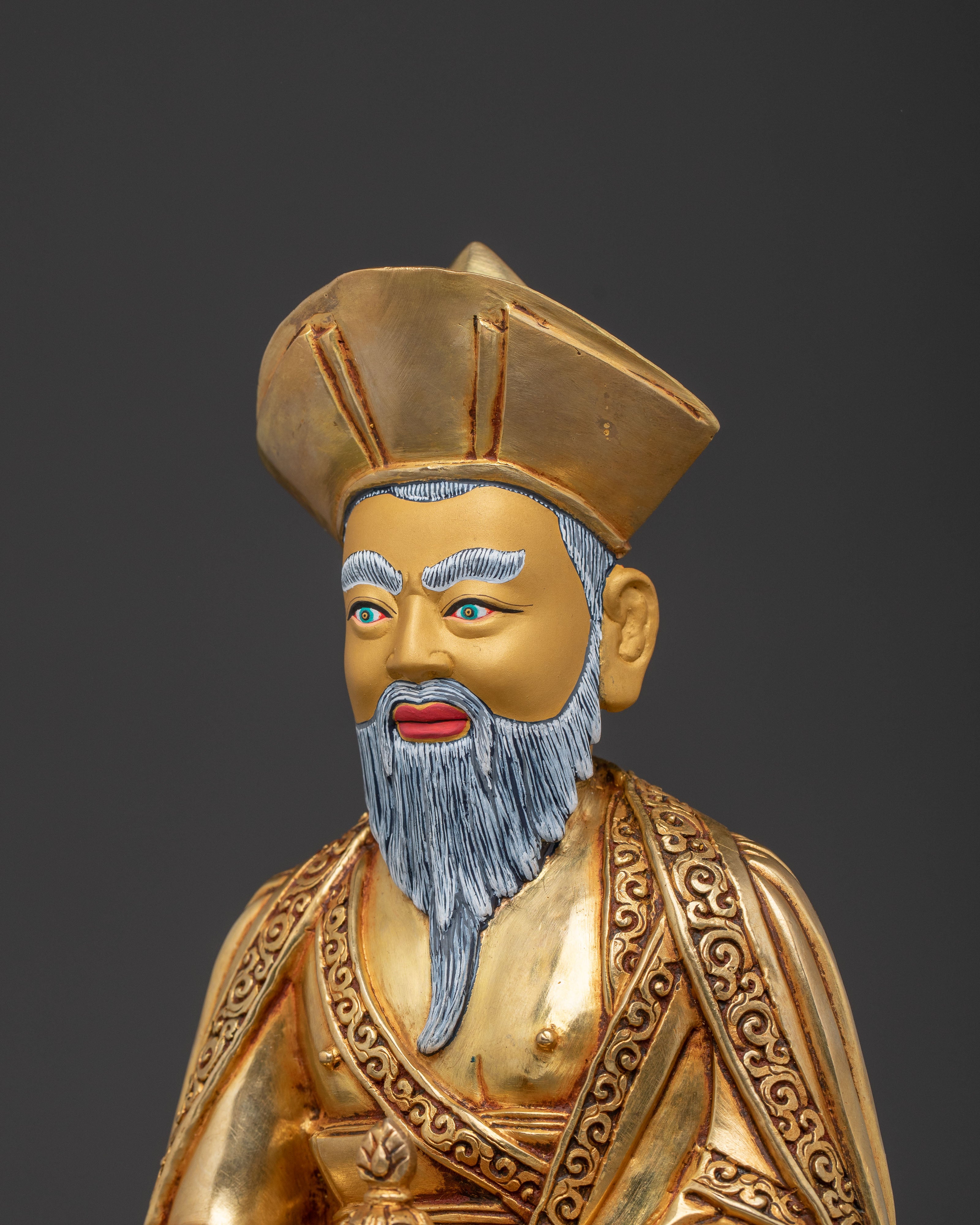Handcrafted Guru Shapdum Sacred Statue – Radiant 24K Gold Gilded Copper
