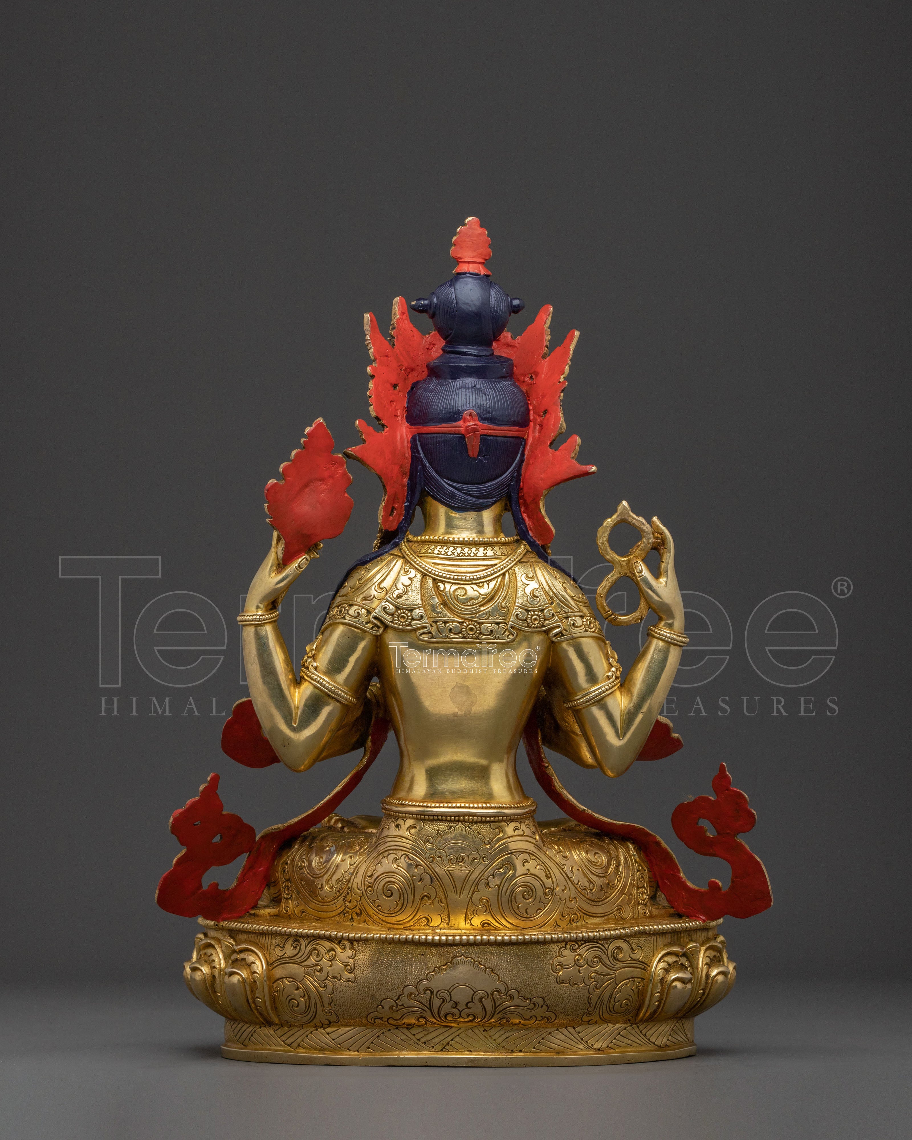 Handcrafted Chenrezig Traditional Statue: 24K Gold Gilded