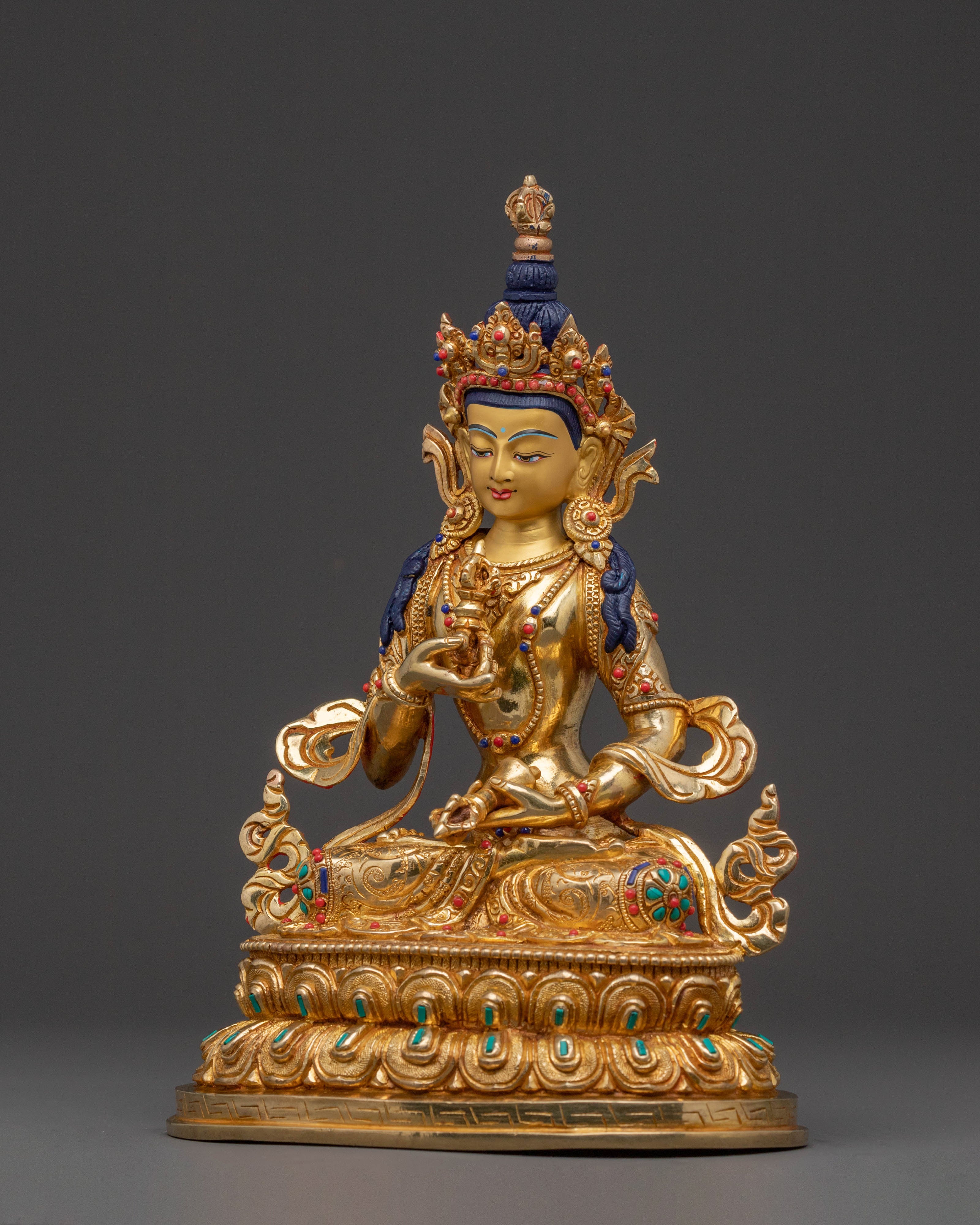 Statue of Vajrasattva for Sacred Spaces: Hand-Gilded Copper Artistry