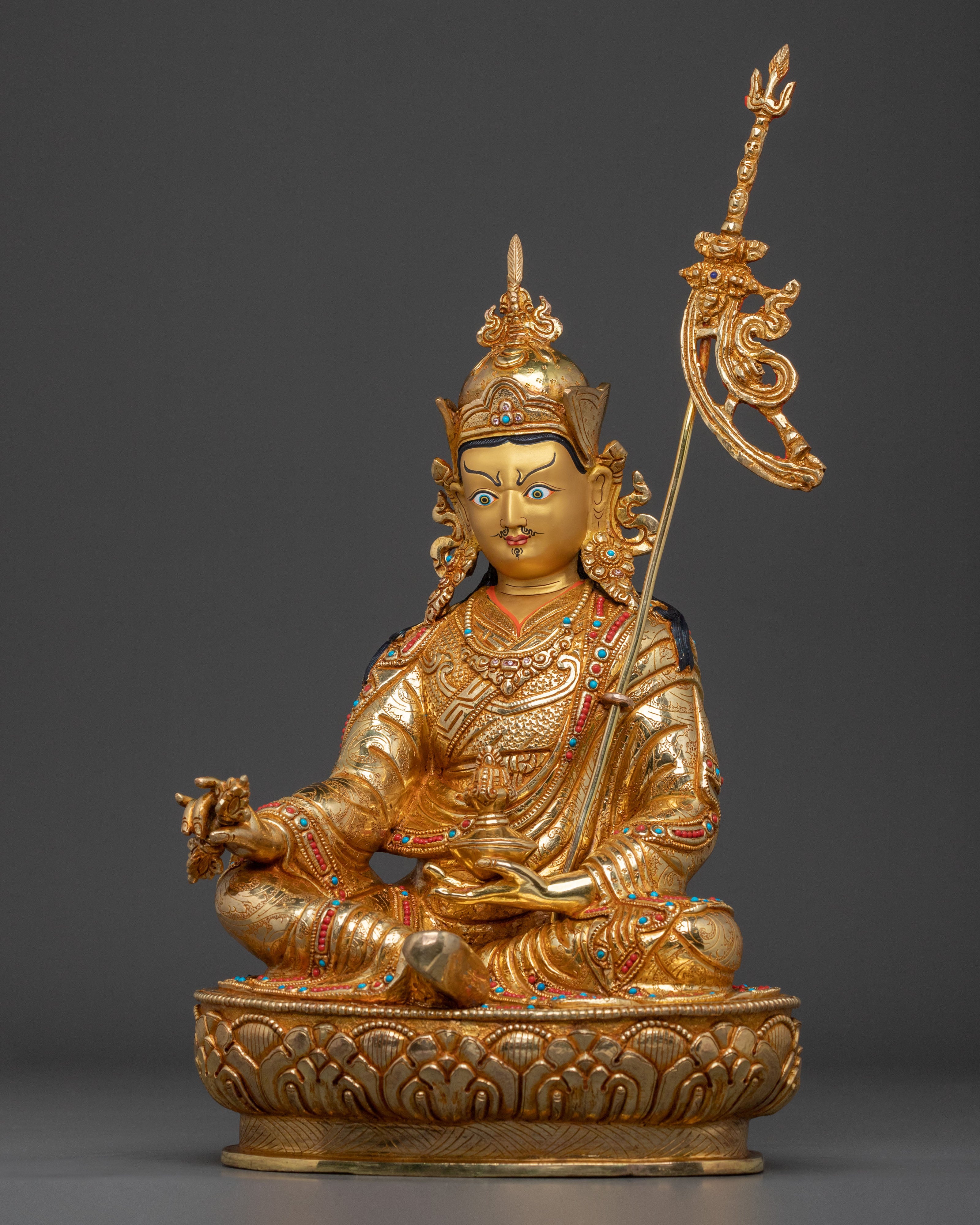 Guru Rinpoche Tibetan Figurine | 24K Gold Gilded Statue
