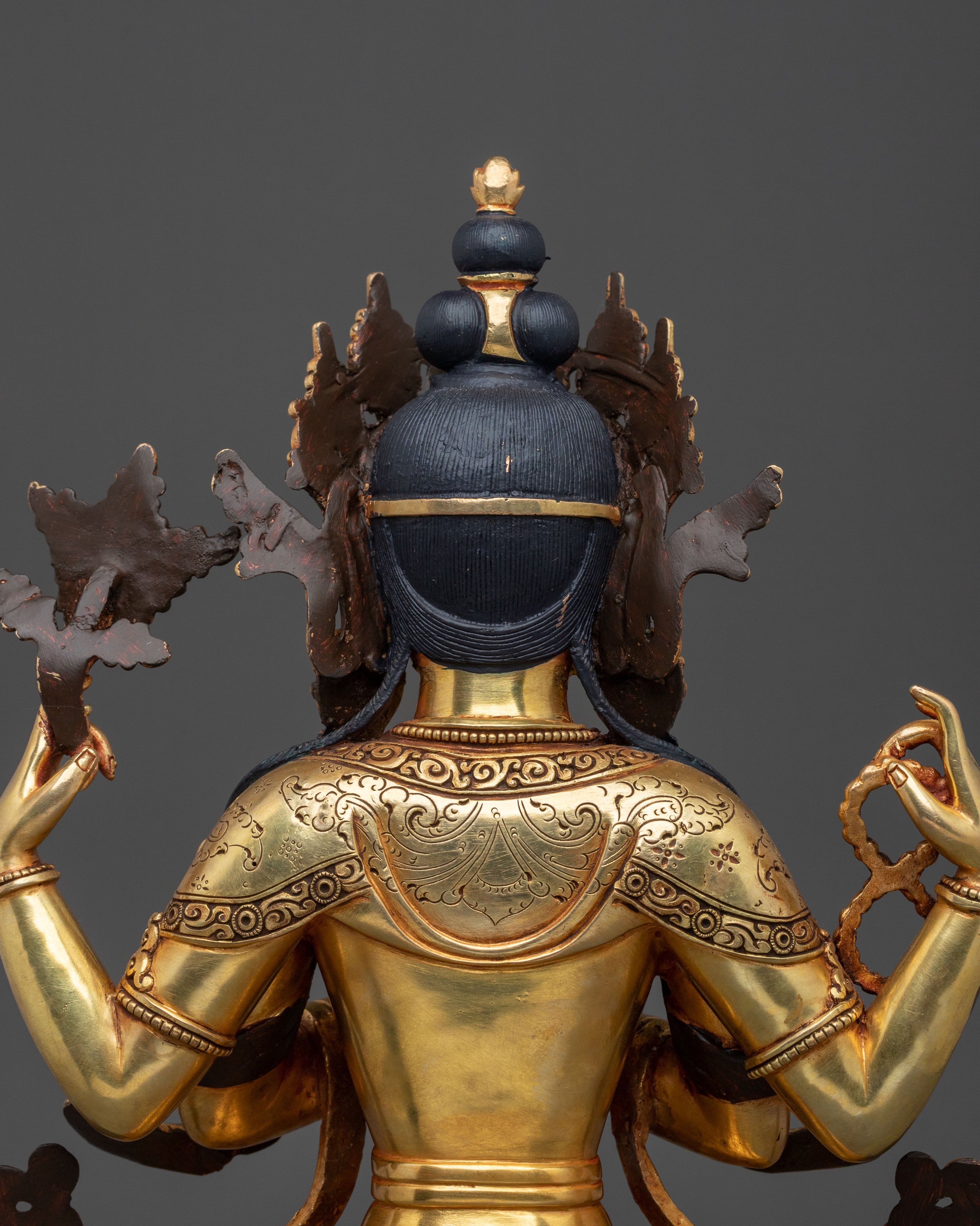 Chenrezig Sculpture | 24K Gold Gilded Compassionate Figurine