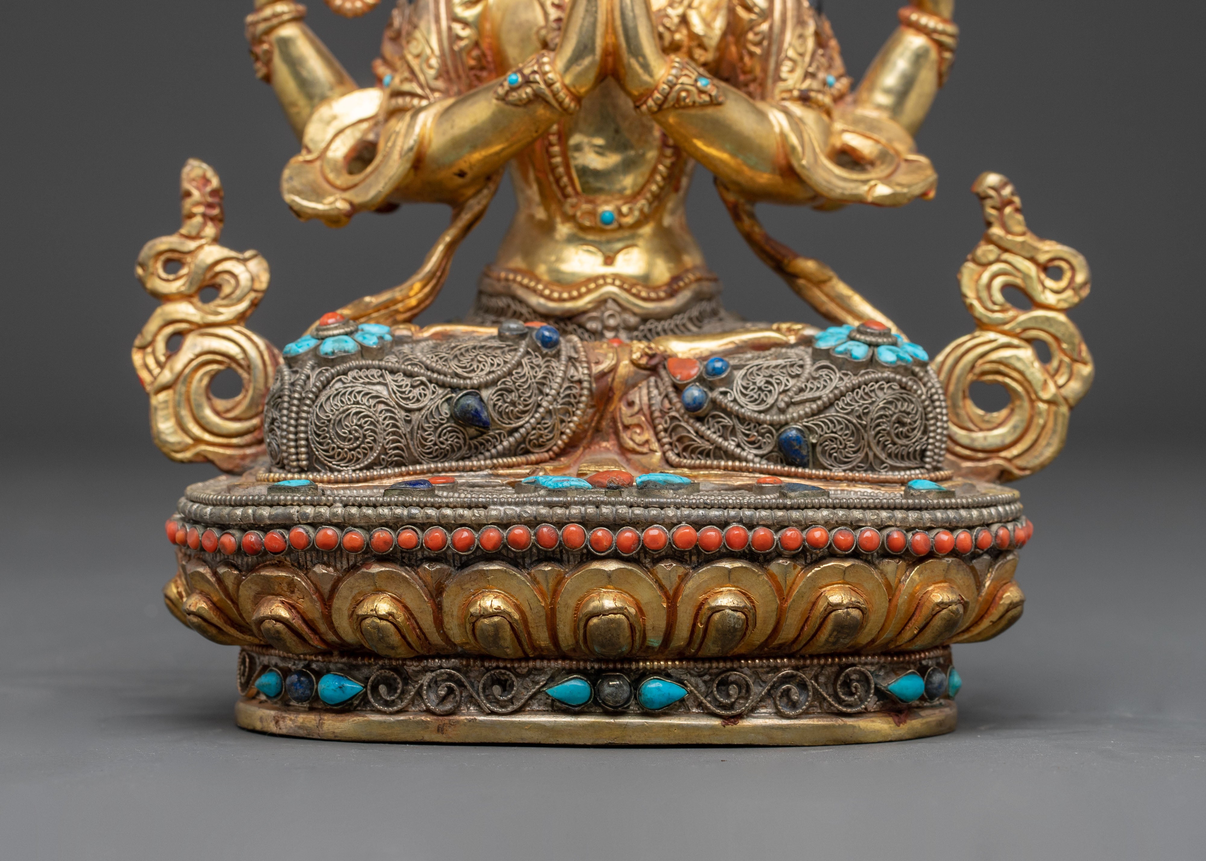 Golden Avalokiteshvara Handcrafted Statue | Meditation & Altar Decor