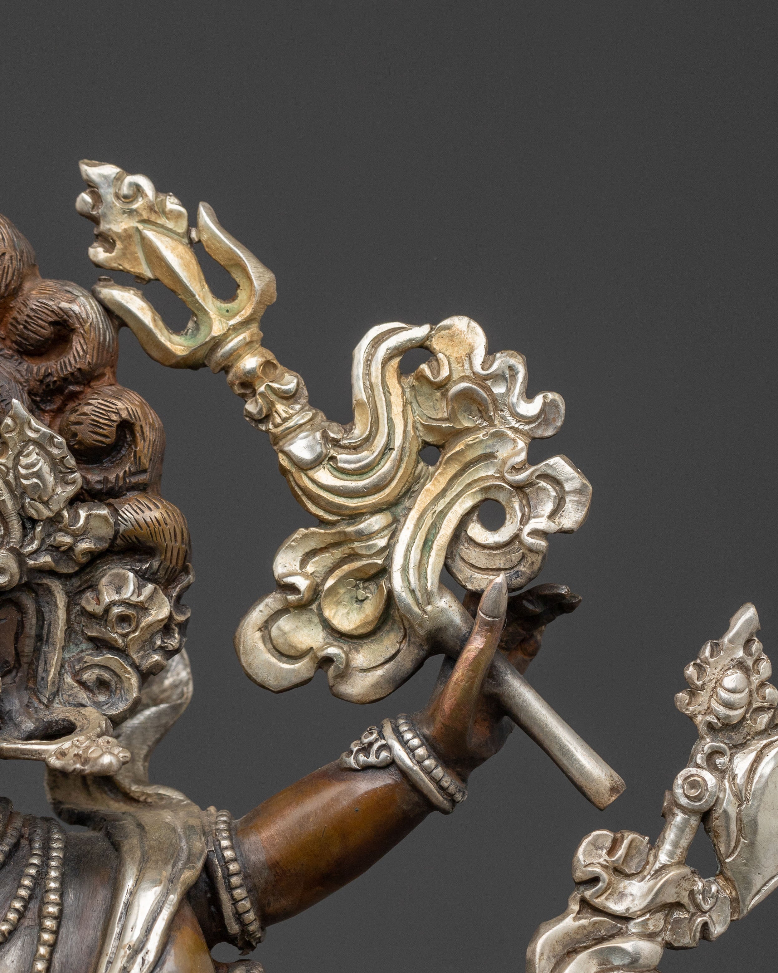 White Mahakala Spiritual Statue | Silver Plated Elegance