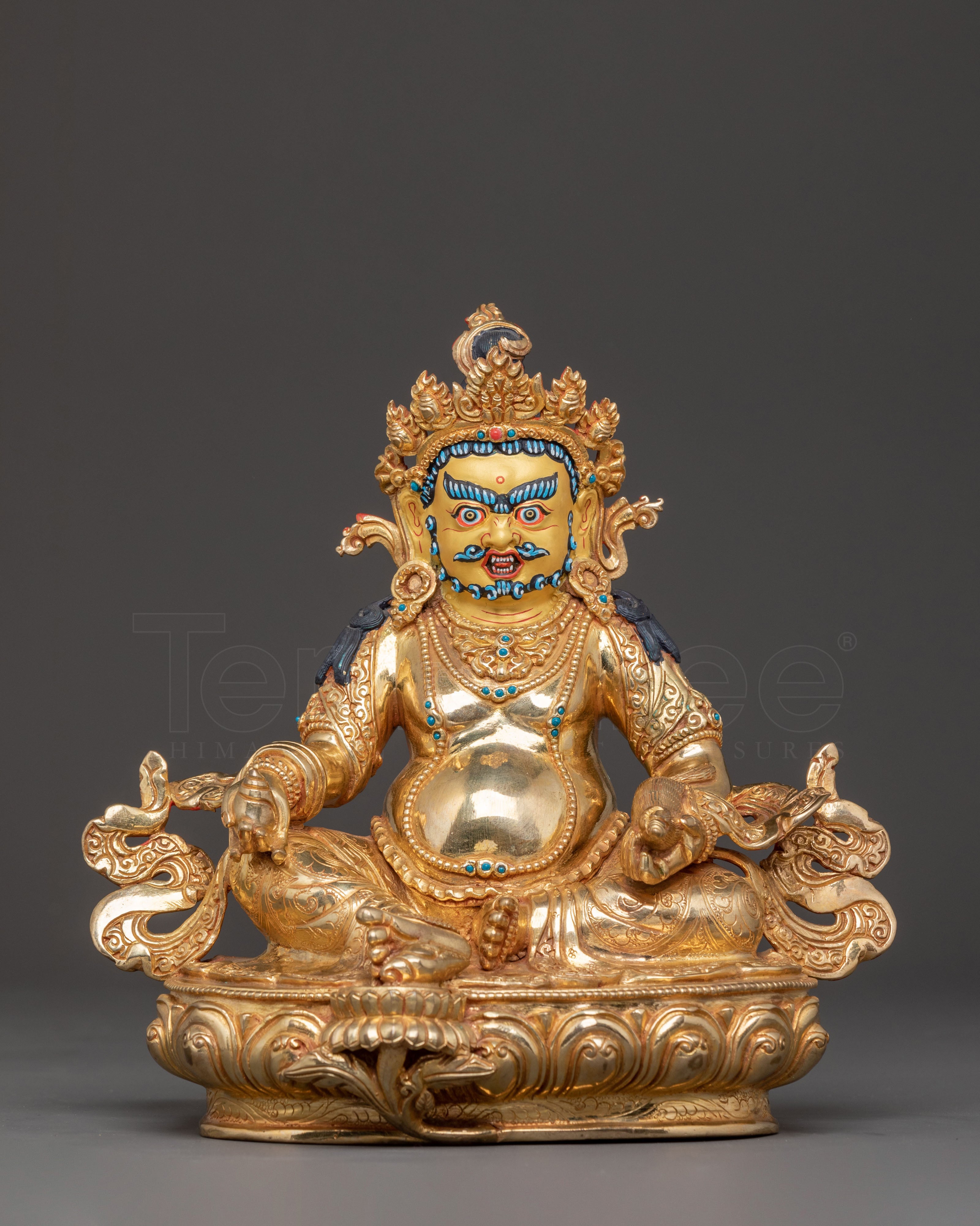 Handcrafted Dzambhala Sculpture: 24K Gold Gilded Statue