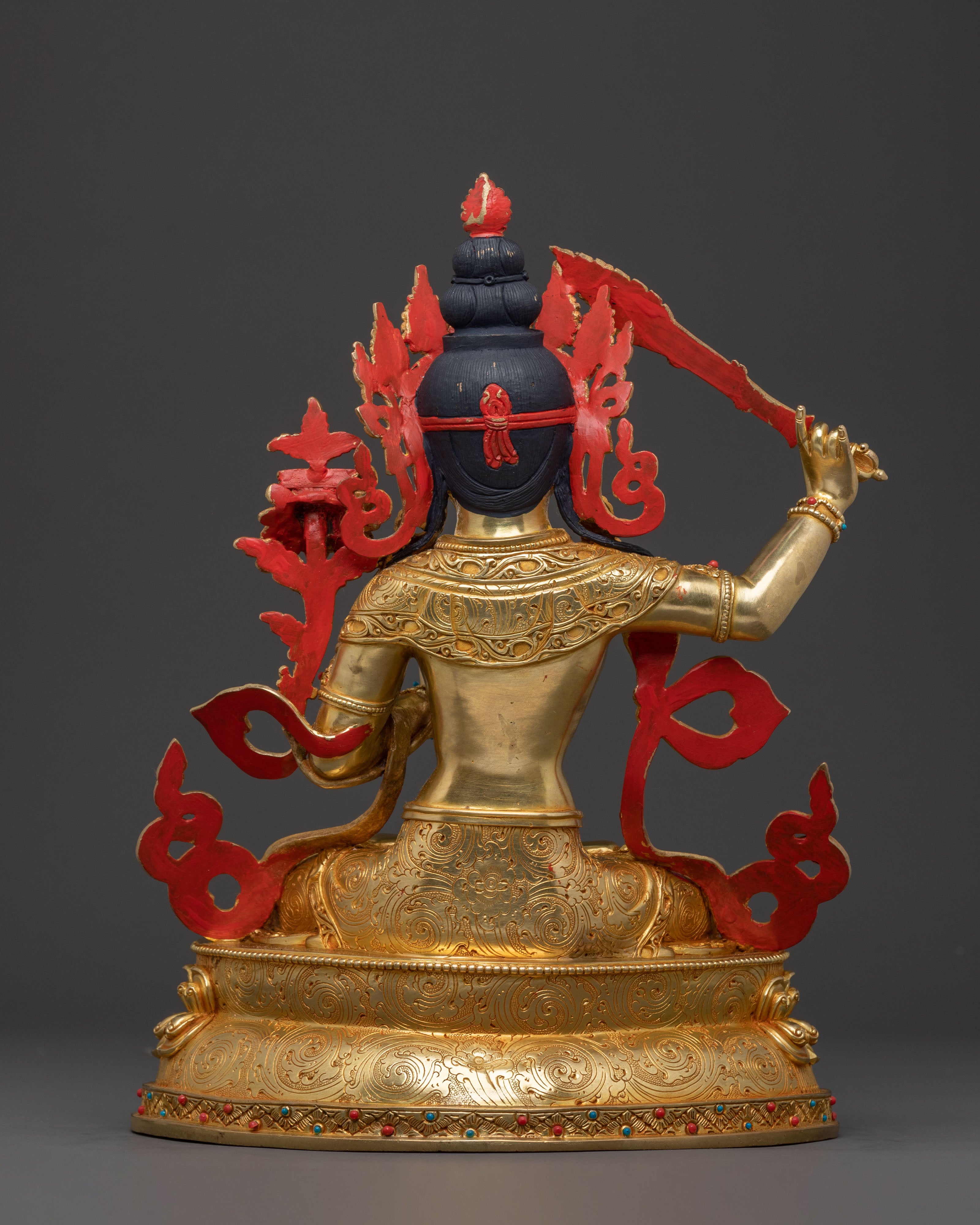 Bodhisattva Manjushri Handcrafted Statue: 24K Gold Gilded