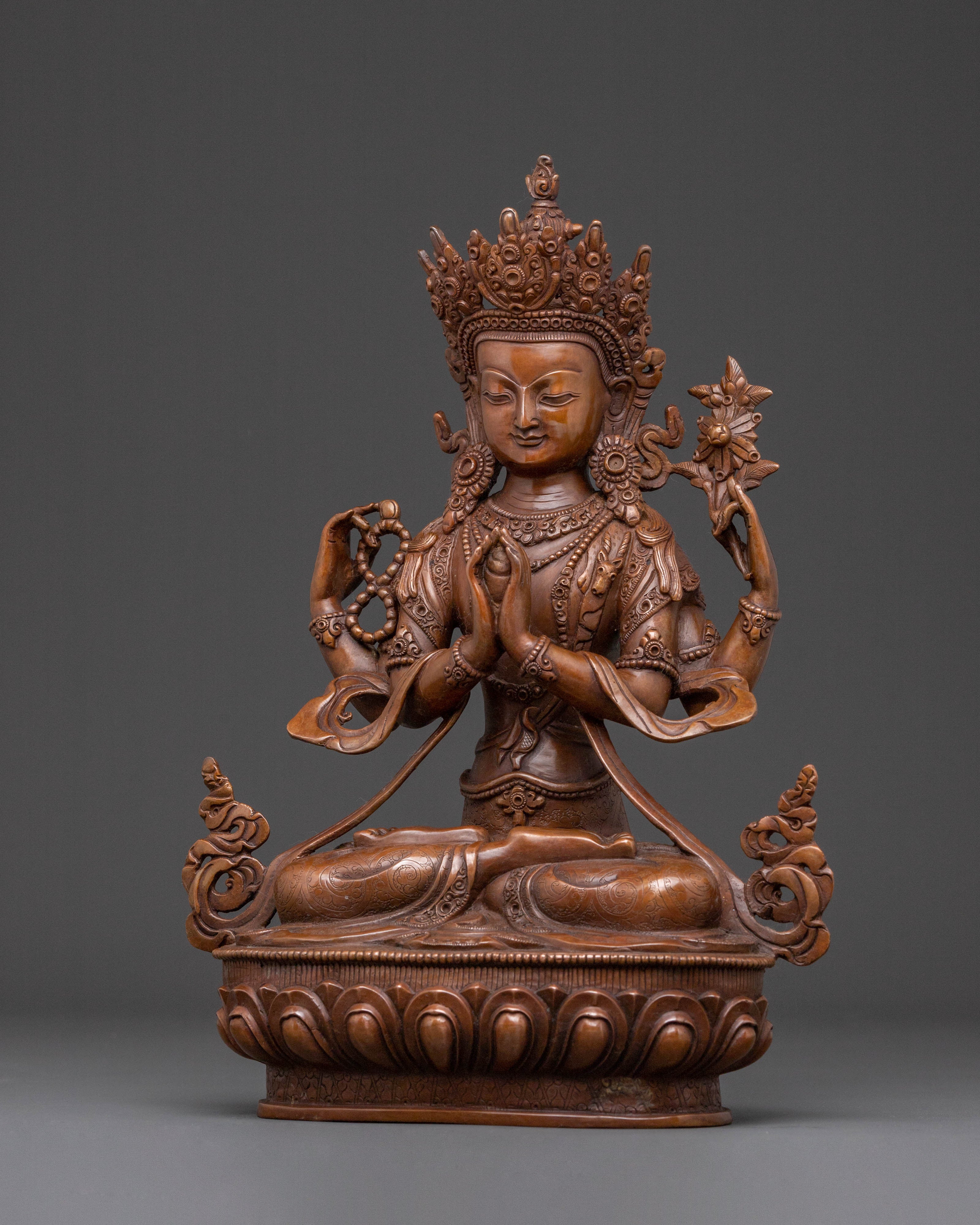 Bodhisattva Chenrezig Statue for Protection – Oxidized Copper Artistry