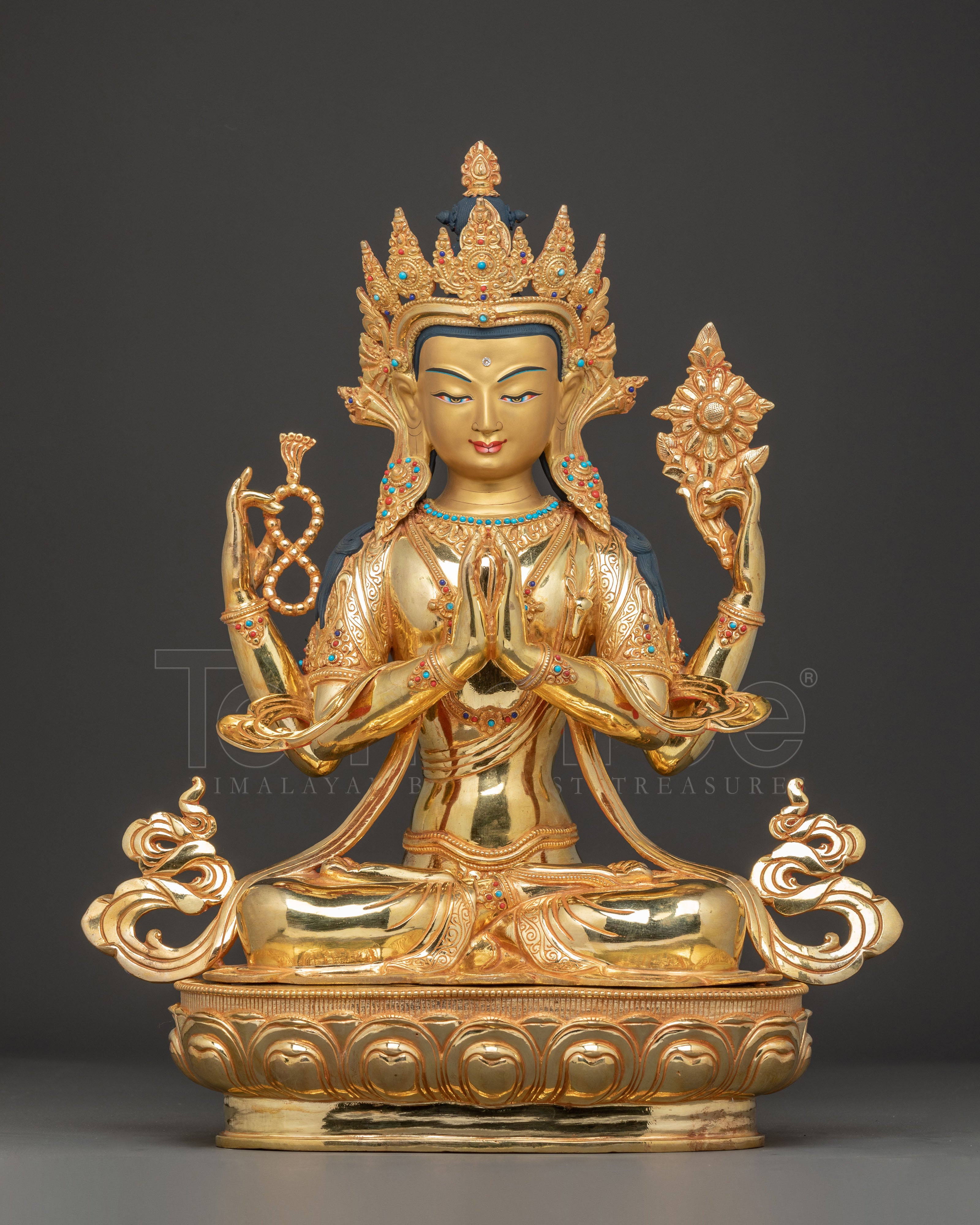 Golden Avalokiteshvara Statue: Bodhisattva of Compassion