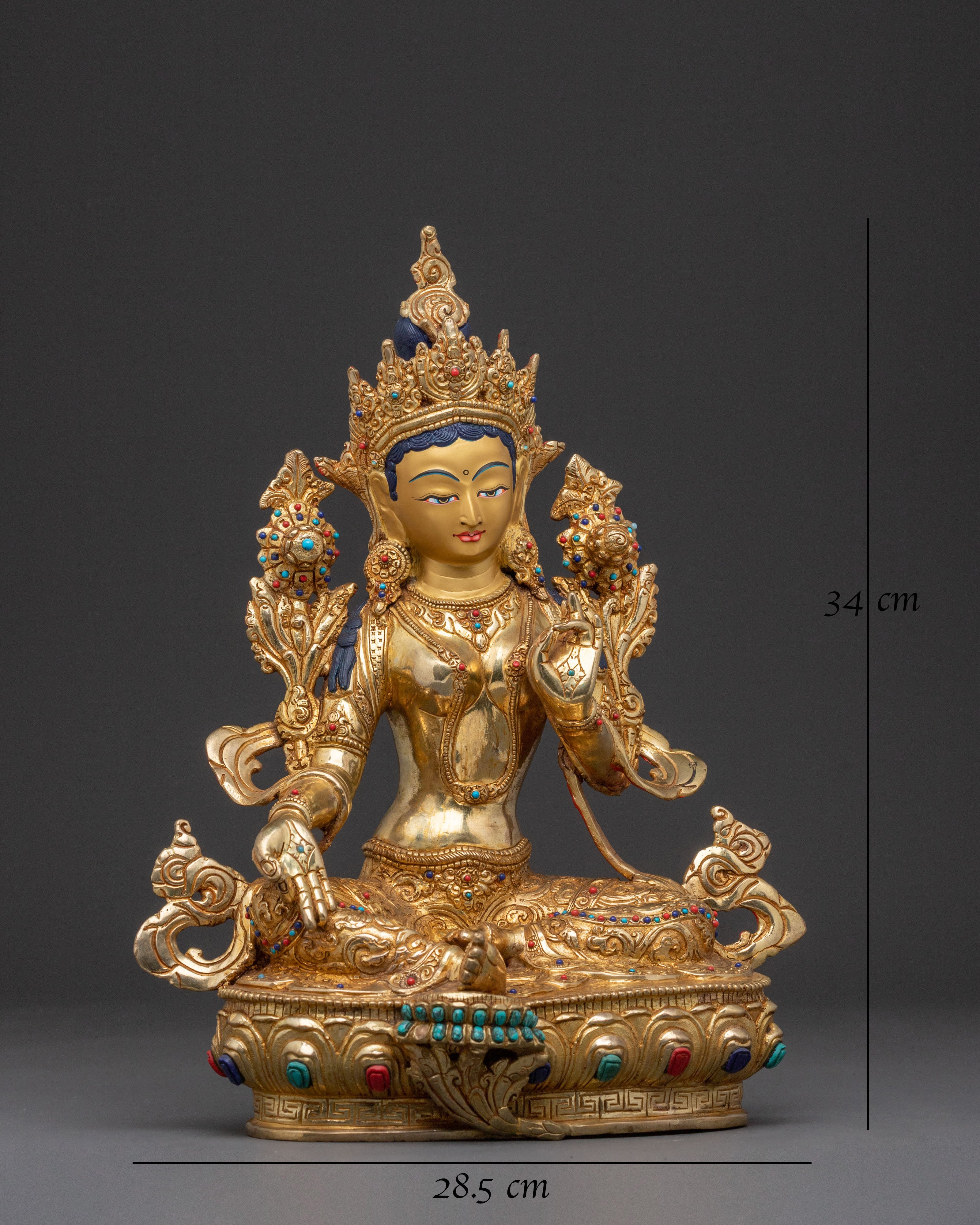 Guardian Green Tara Statue | 24K Gold Glided Alter Decor