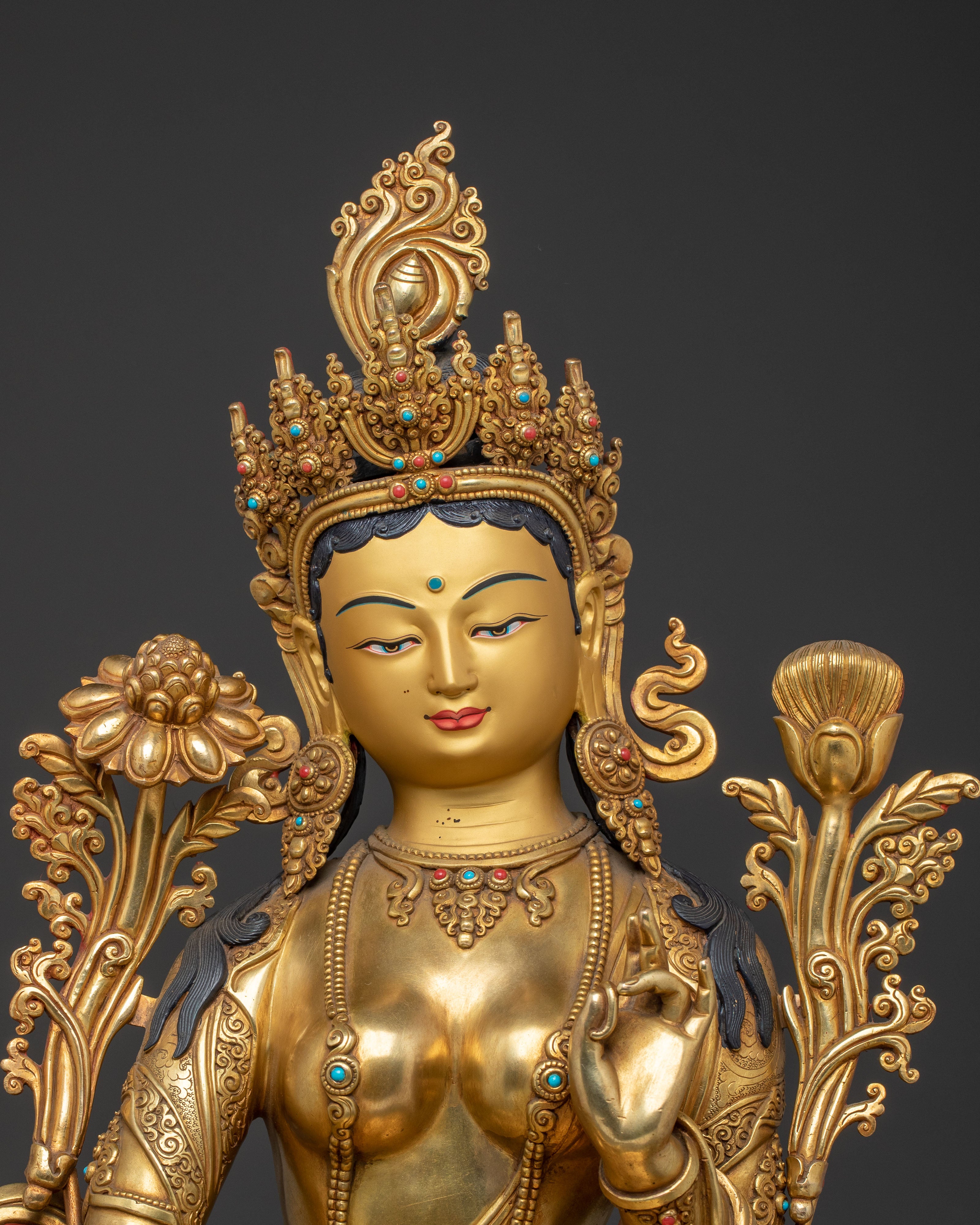 Sacred Green Tara Altar Statue – Hand-Gilded Copper