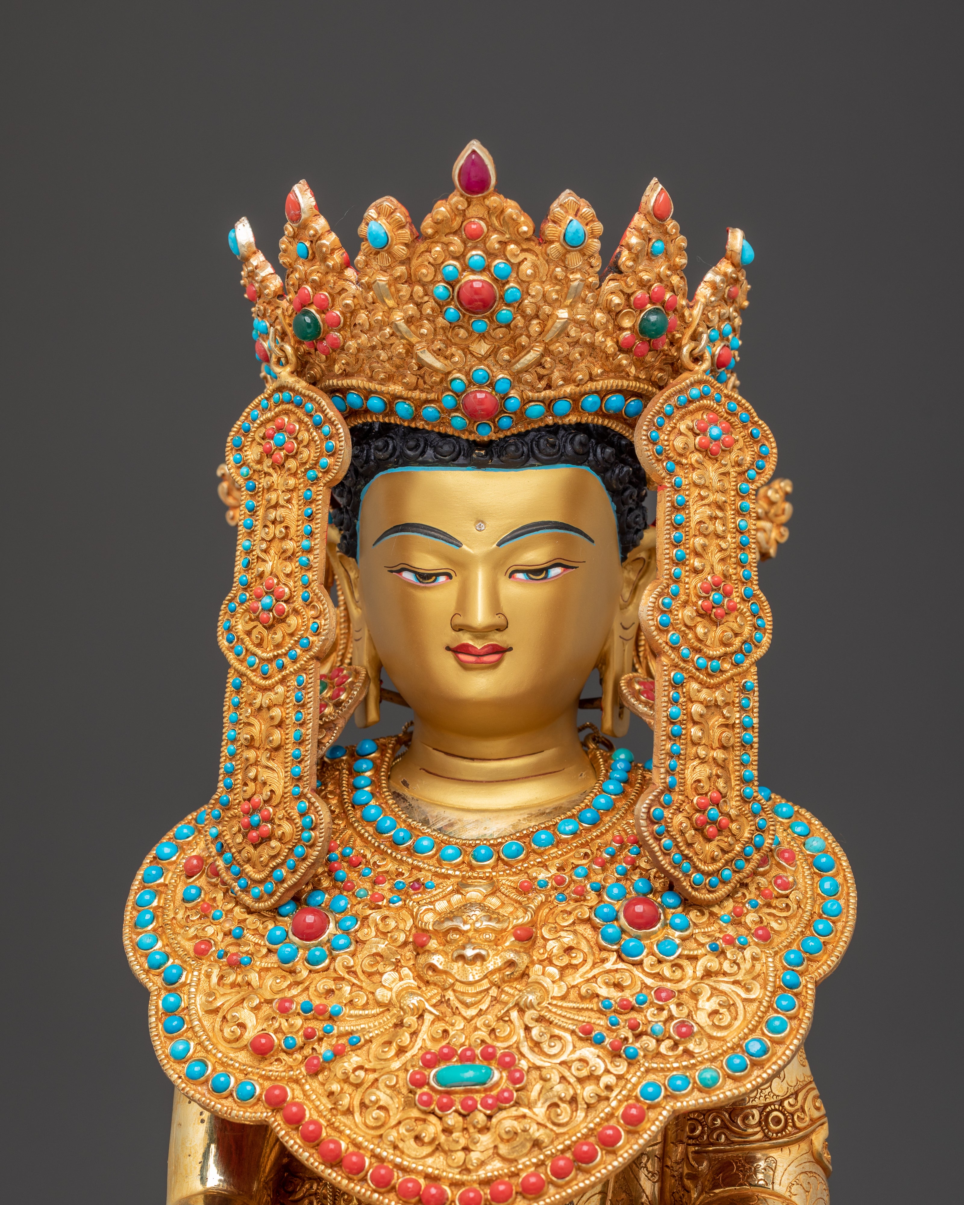 Handcrafted Golden Shakyamuni Buddha Statue with Gemstones