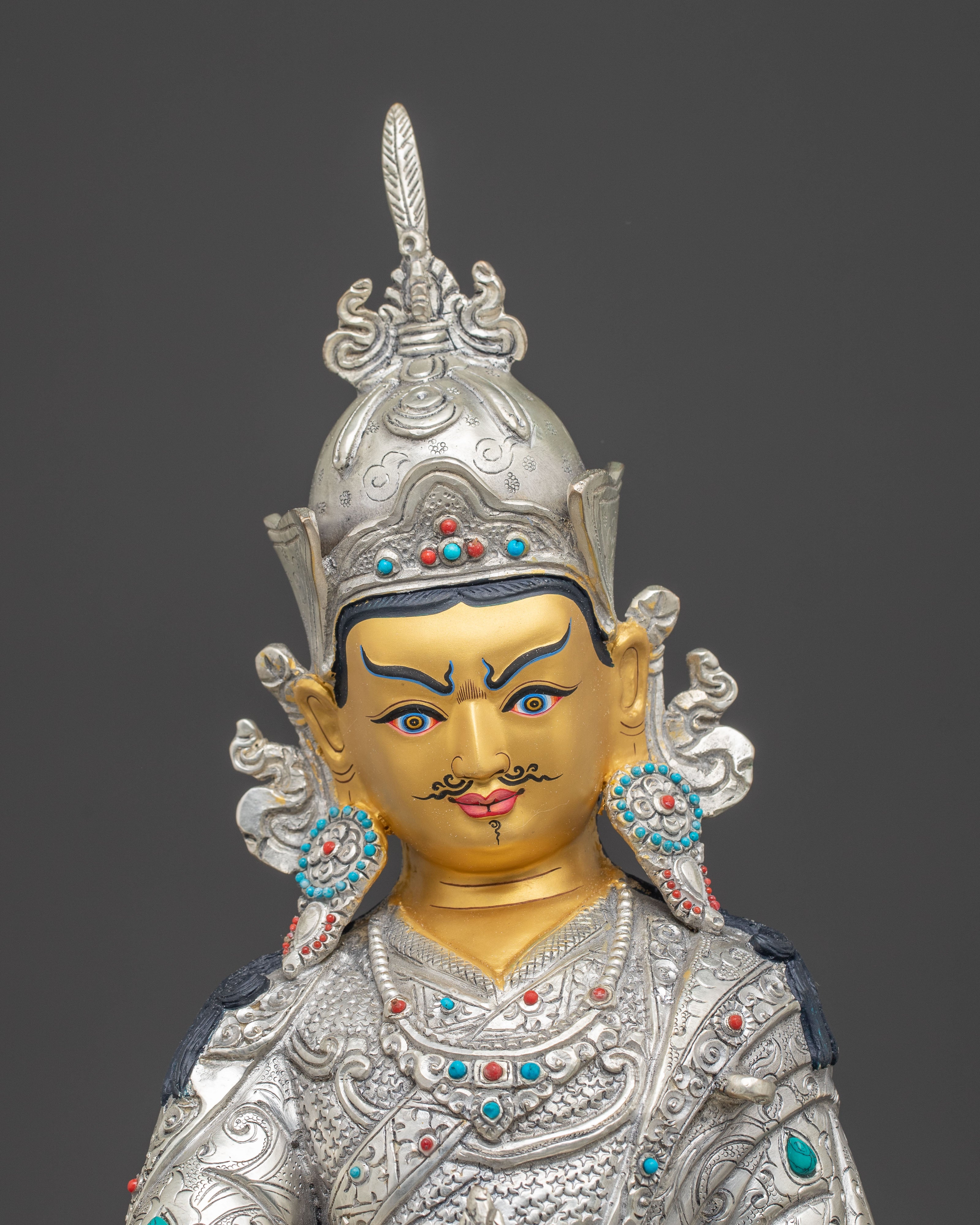 Silver Electroplated Guru Rinpoche Statue | Tantric Master