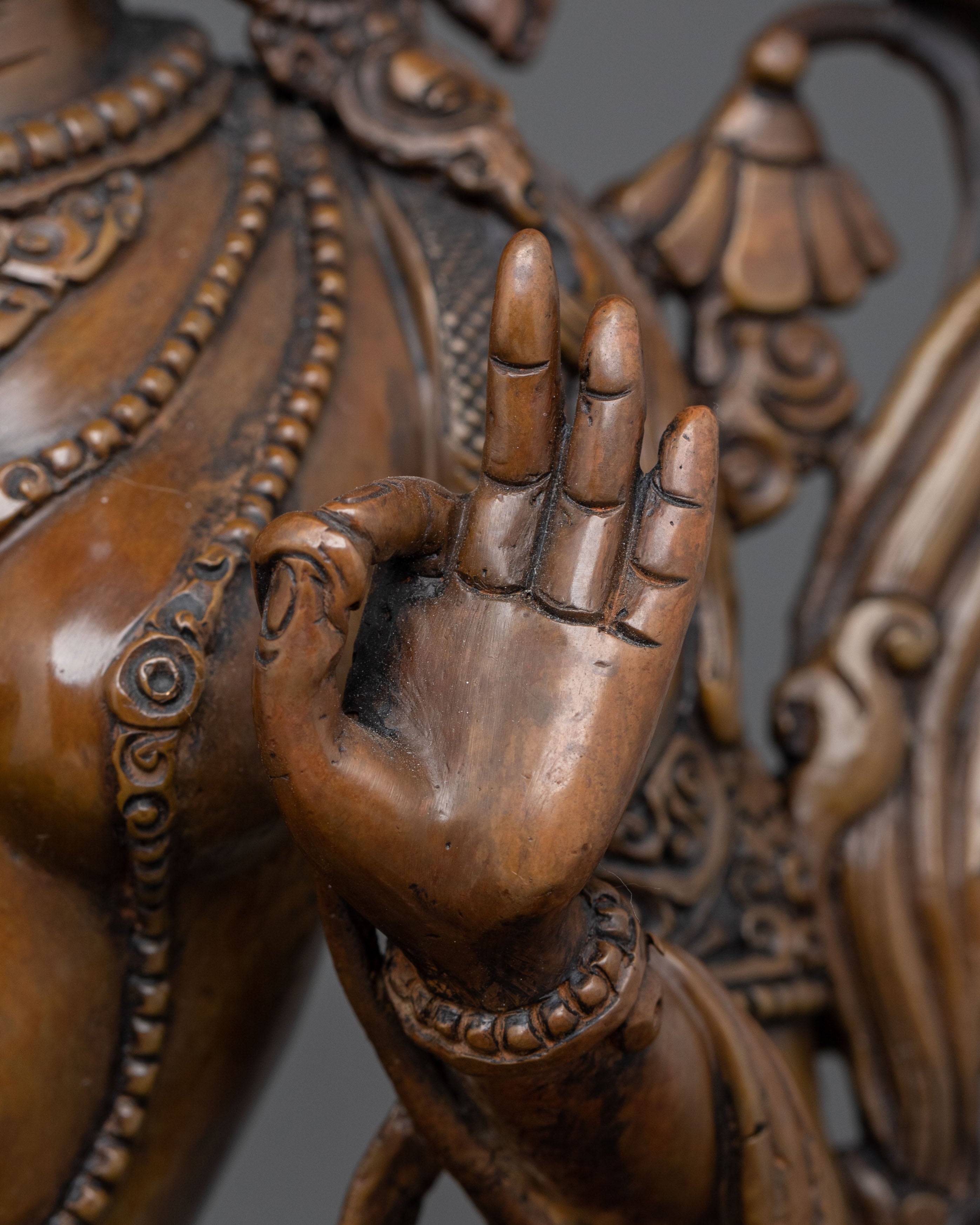 White Tara Blessing and Healing Statue in Oxidized Copper