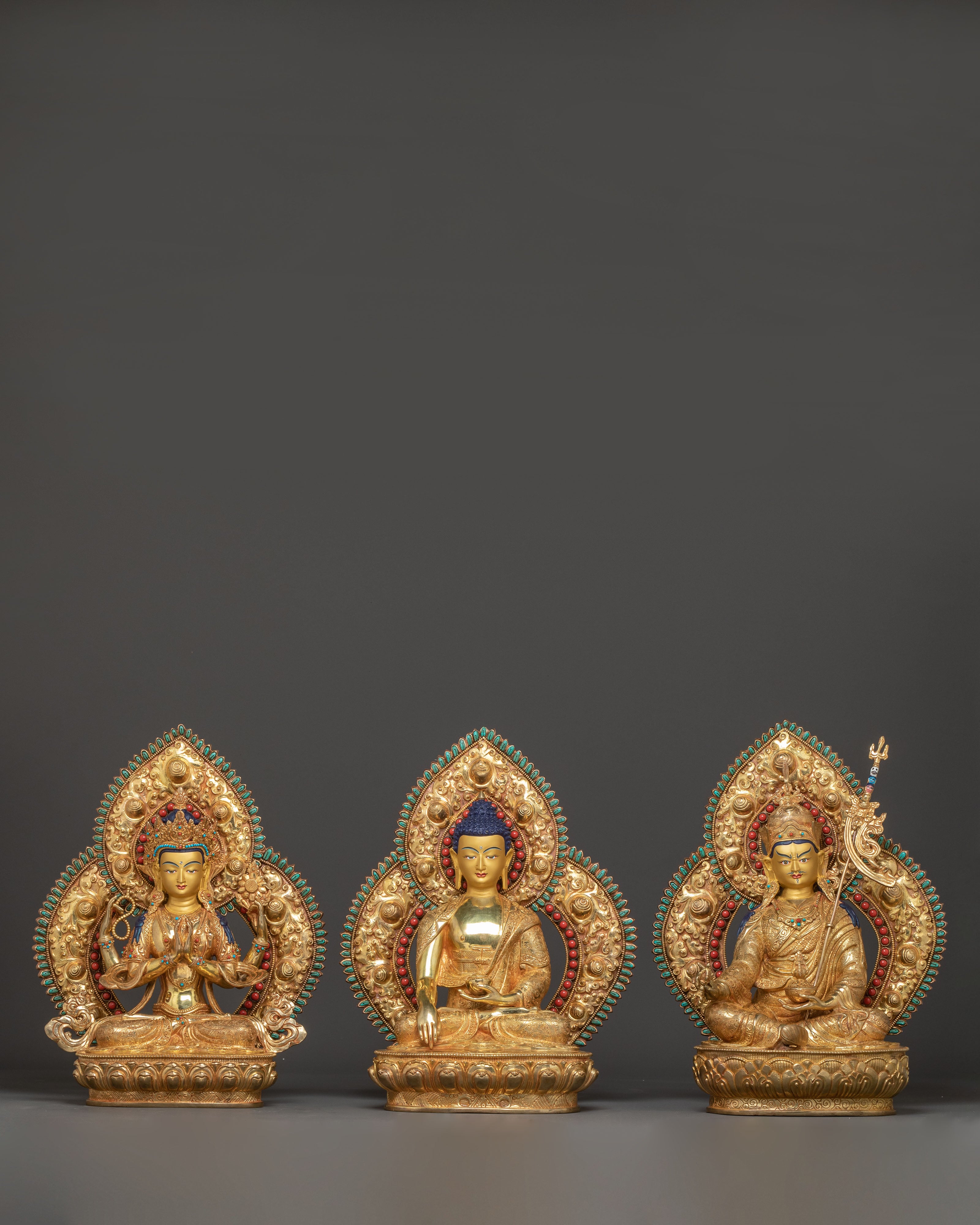 Handmade Golden Statue of Buddha Dharma Sangha Set