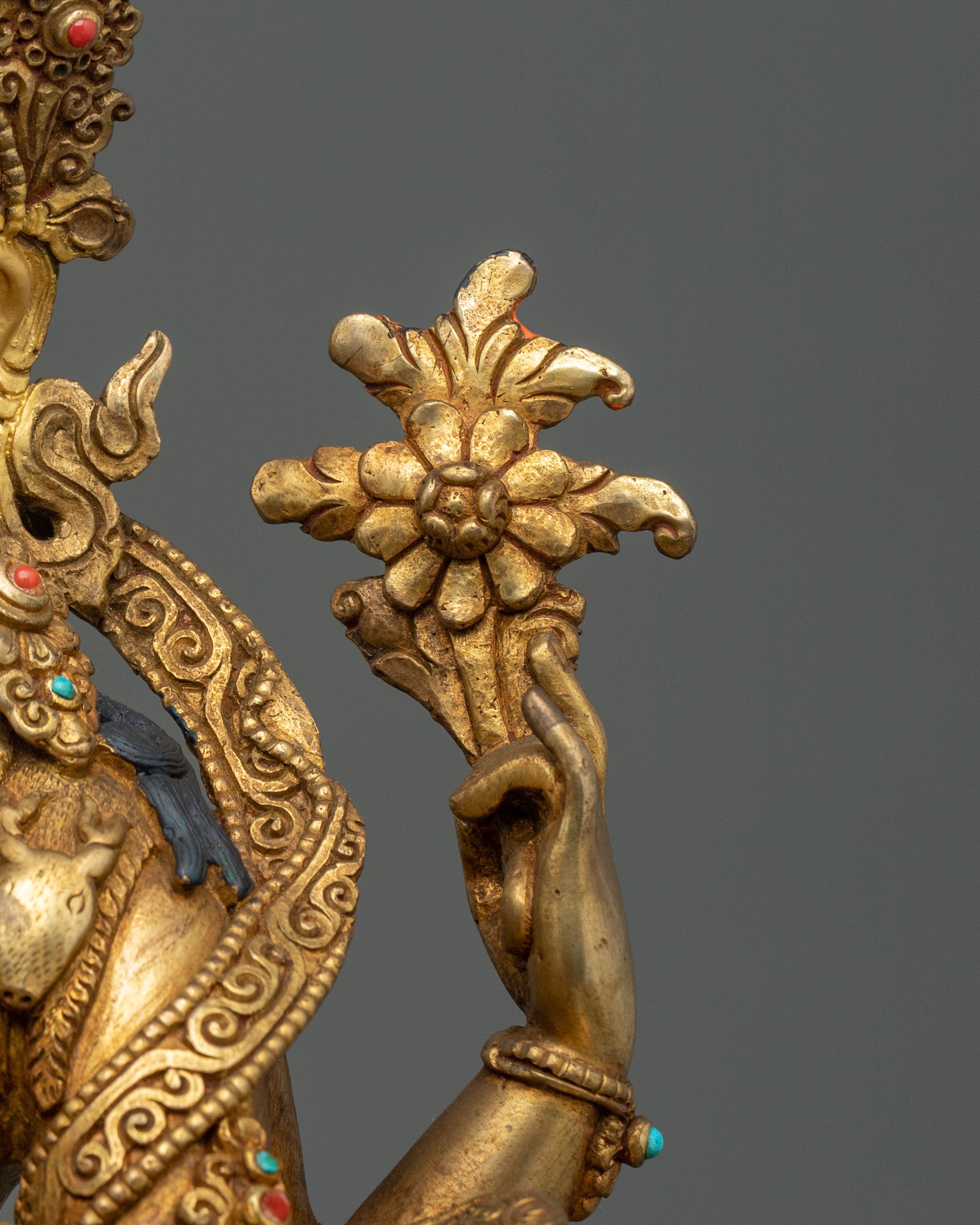 Chenrezig Fire Gold Gilded Statue | Buddhist Figurine