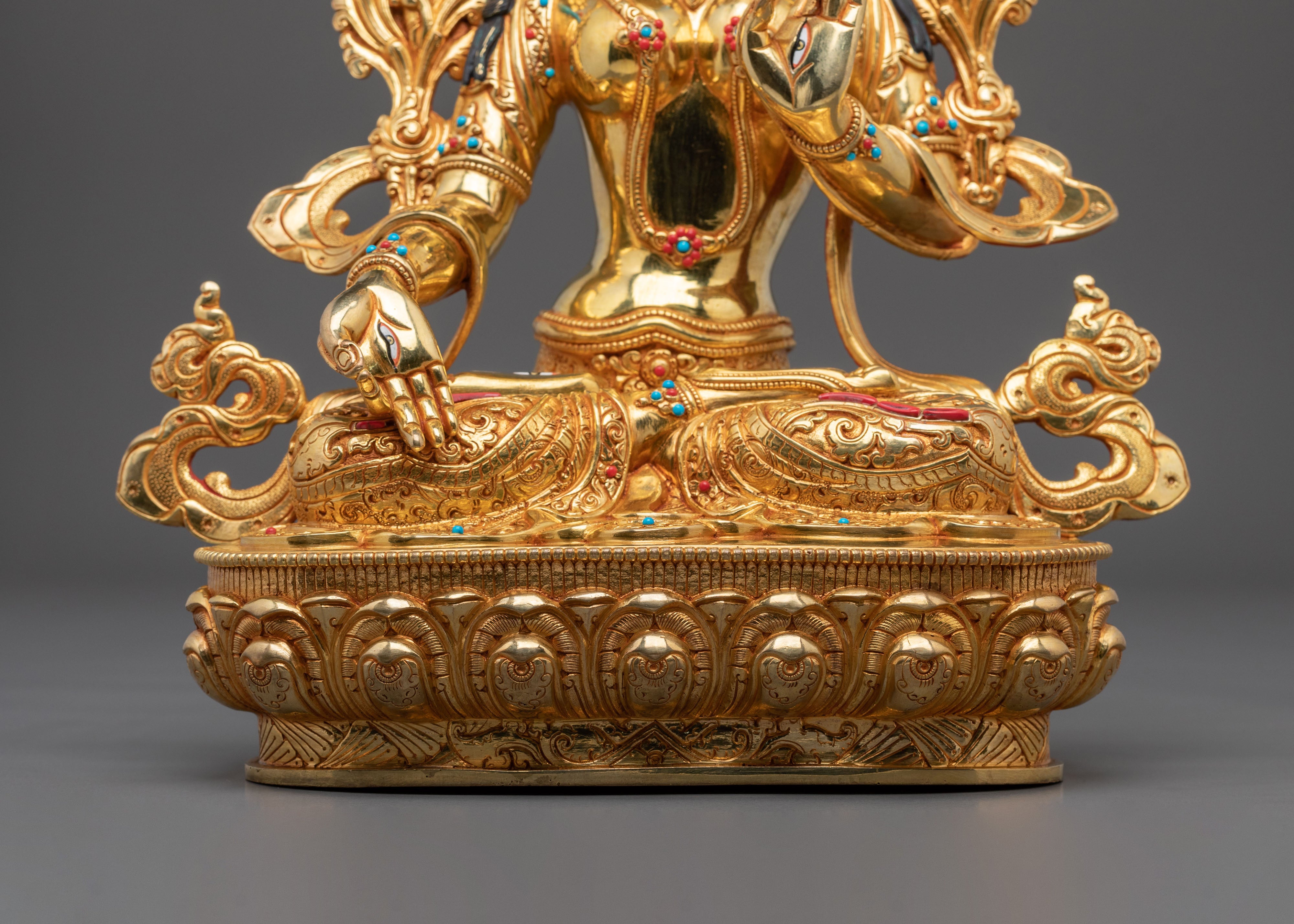White Tara Statue | Serene 24K Gold Gilded Tibetan Figurine