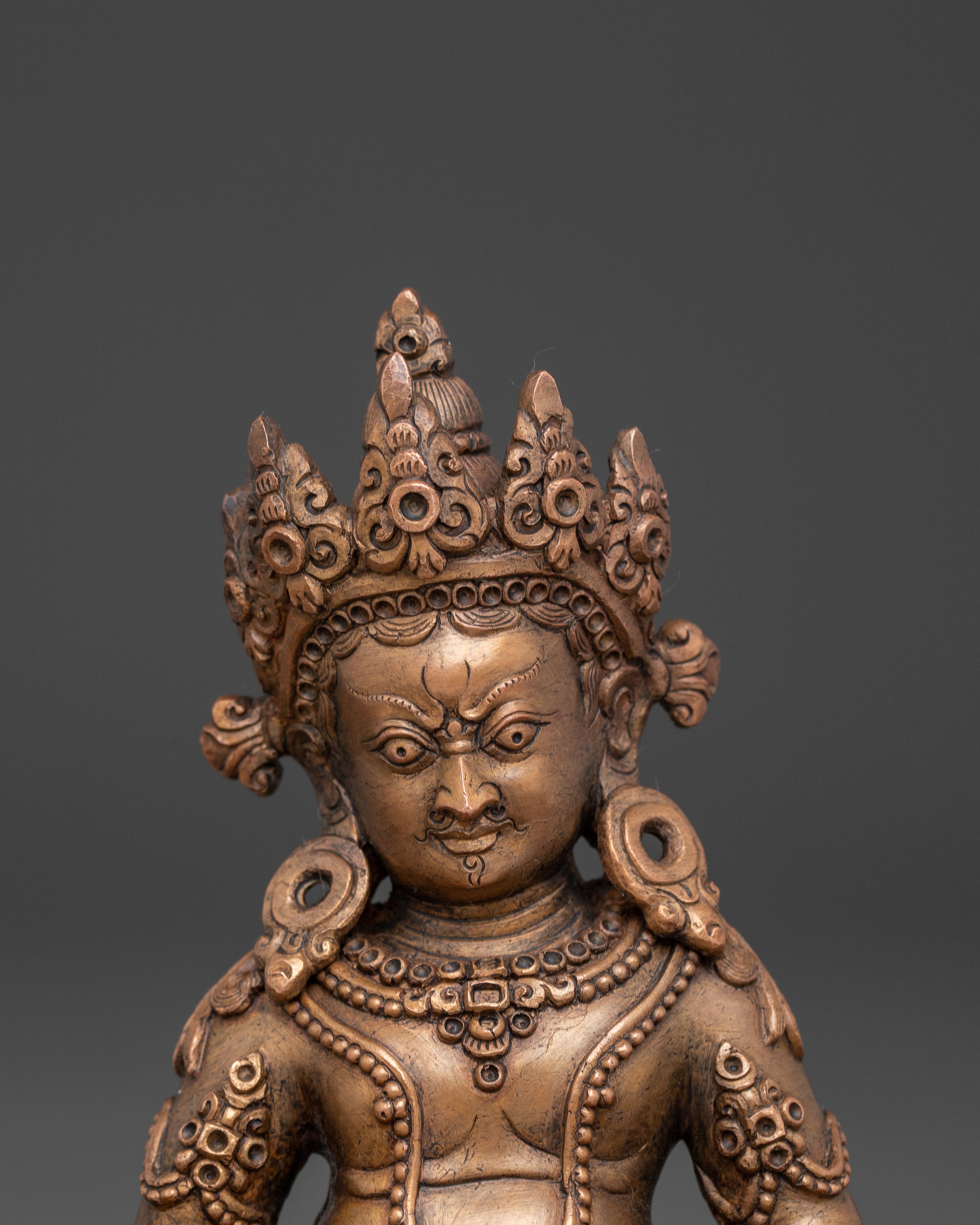 Traditional Buddhist Deity Dzambhala Copper Statue | Guardian of Wealth