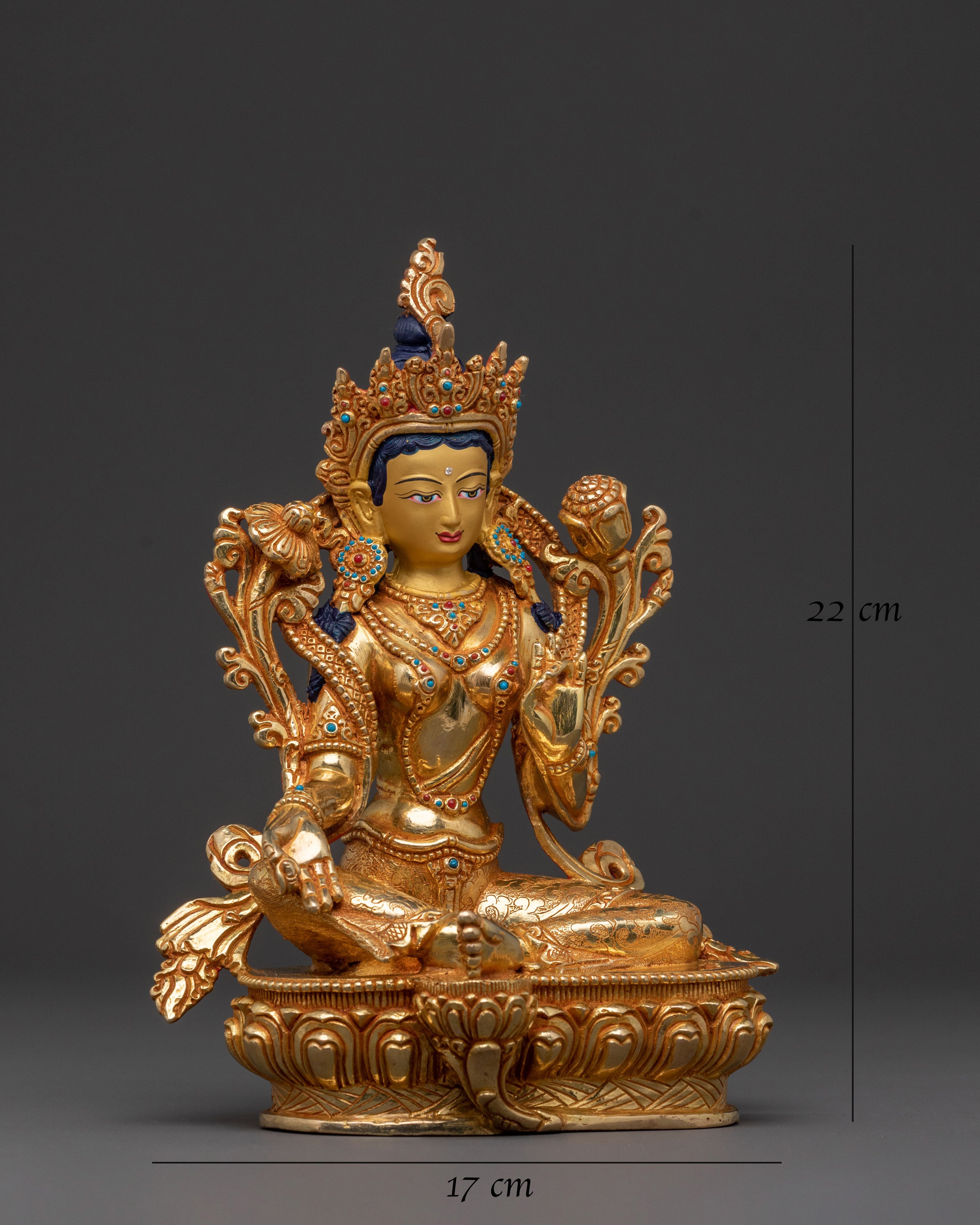 Green Tara Statue | 24K Gold Gilded Figure