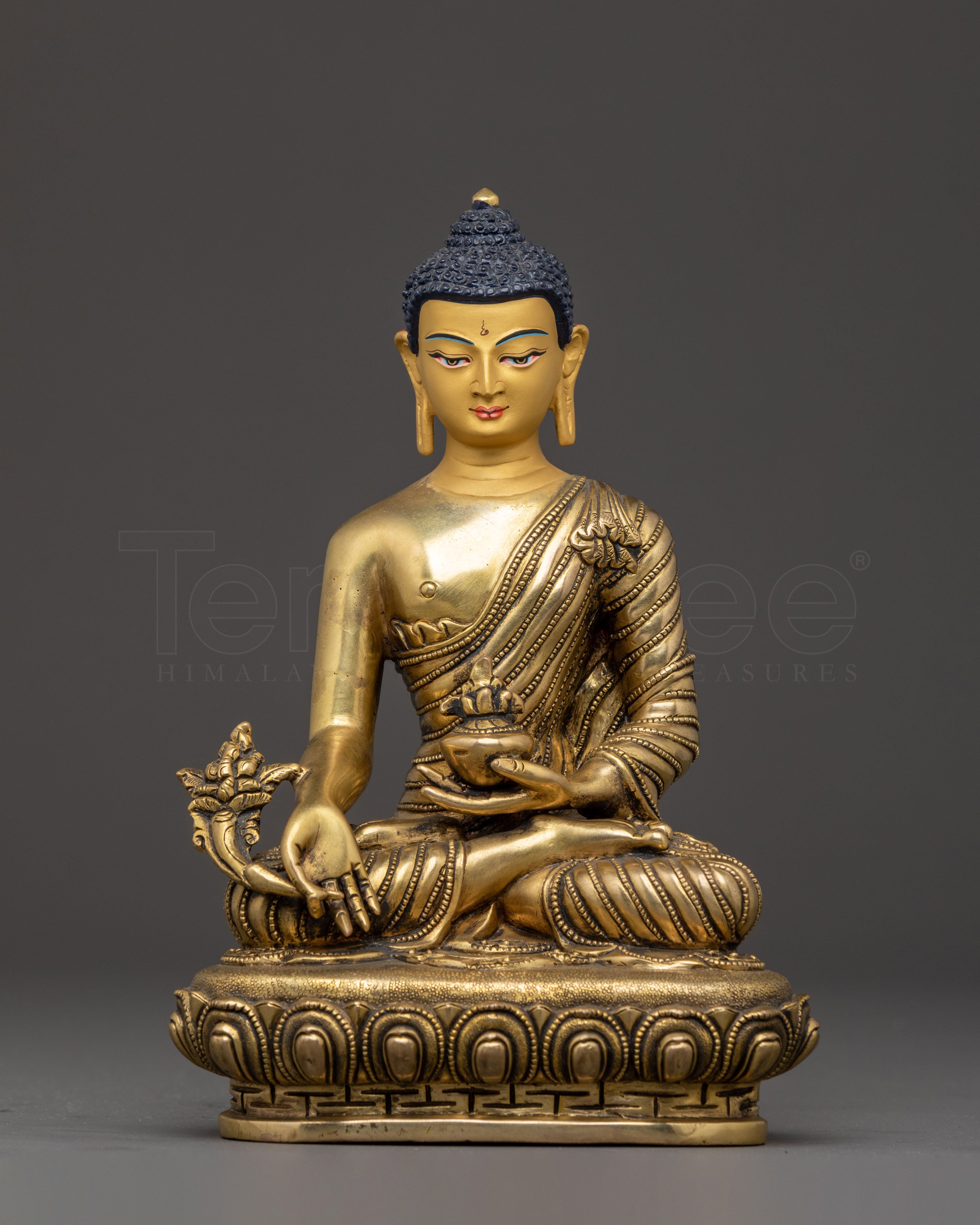 Handcrafted Medicine Buddha Statue | 24K Gold Gilded Sculpture