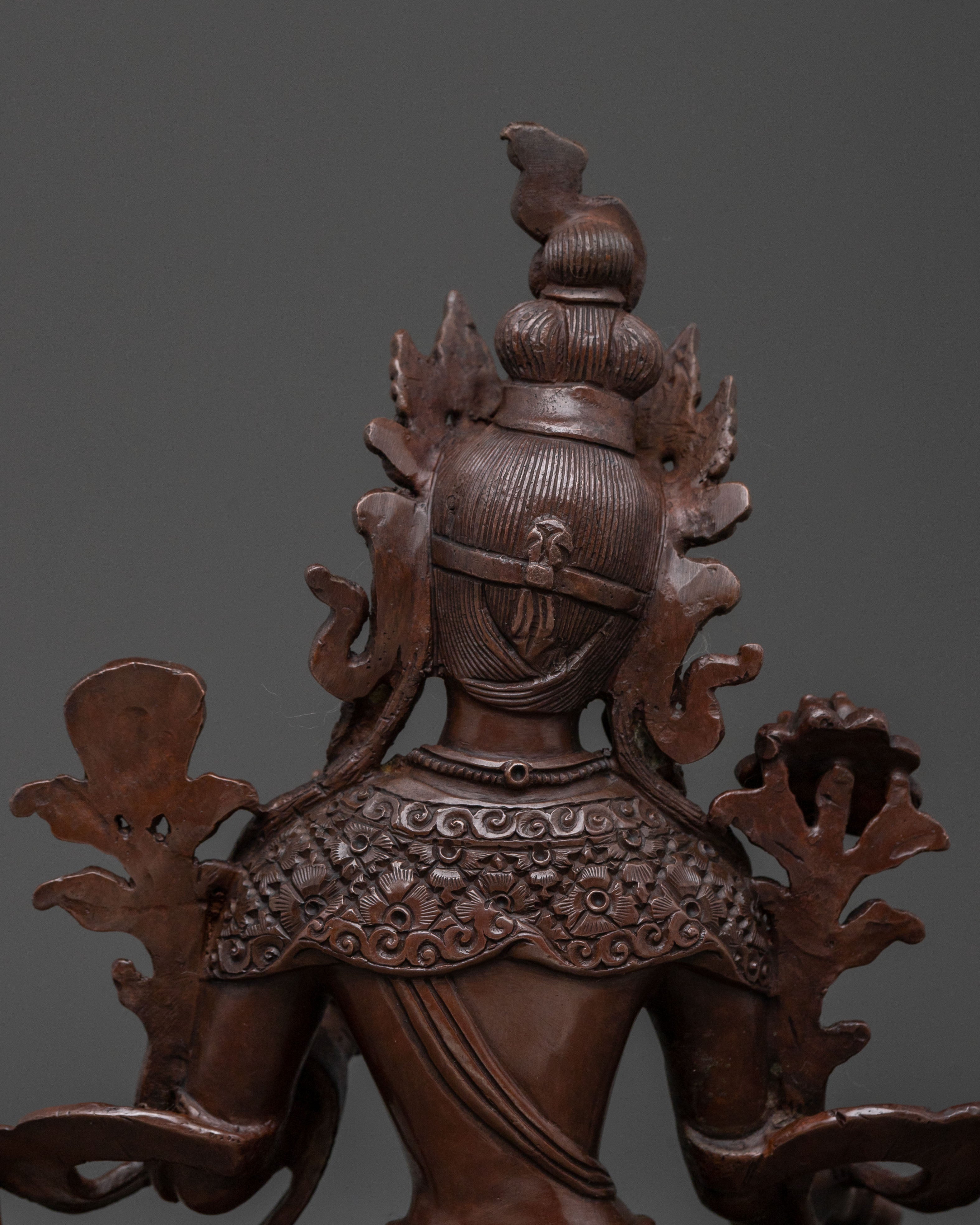 Green Tara Statue | Serene Oxidized Copper Figure