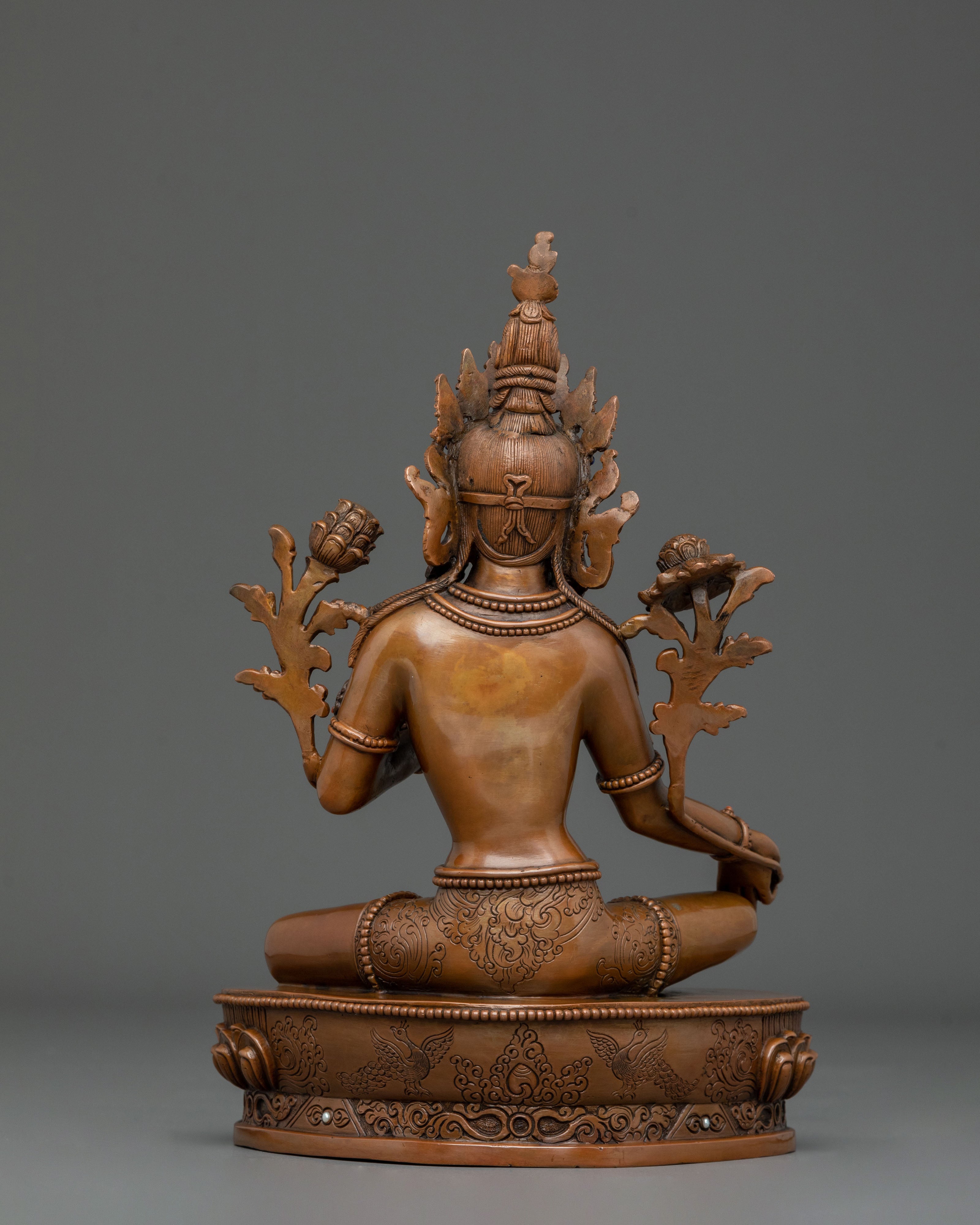 Green Tara Sculpture of Sacred Protection: Oxidized Copper Art