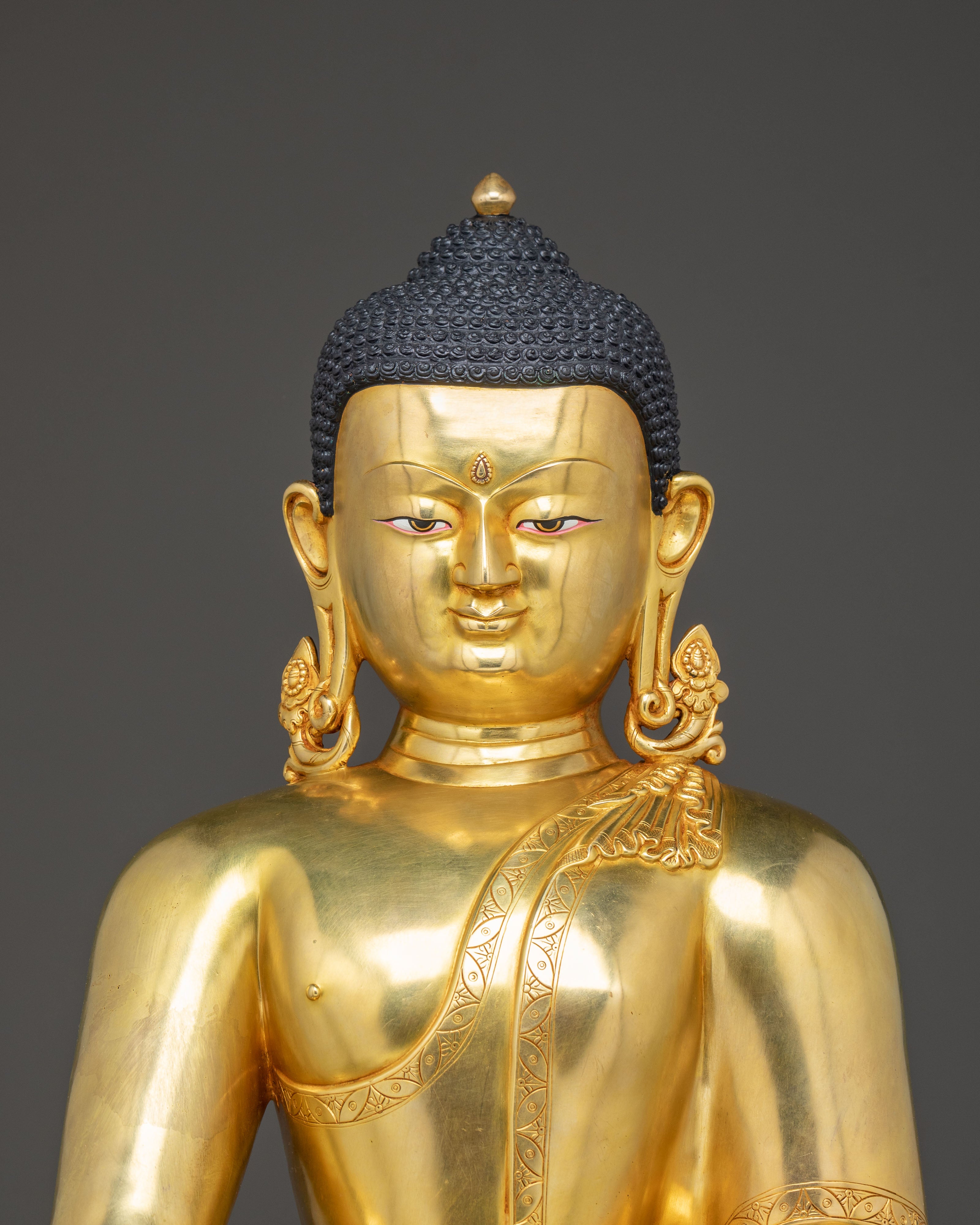 Himalayan Gautama Buddha Handmade Golden Statue | Shakyamuni Buddha Artwork