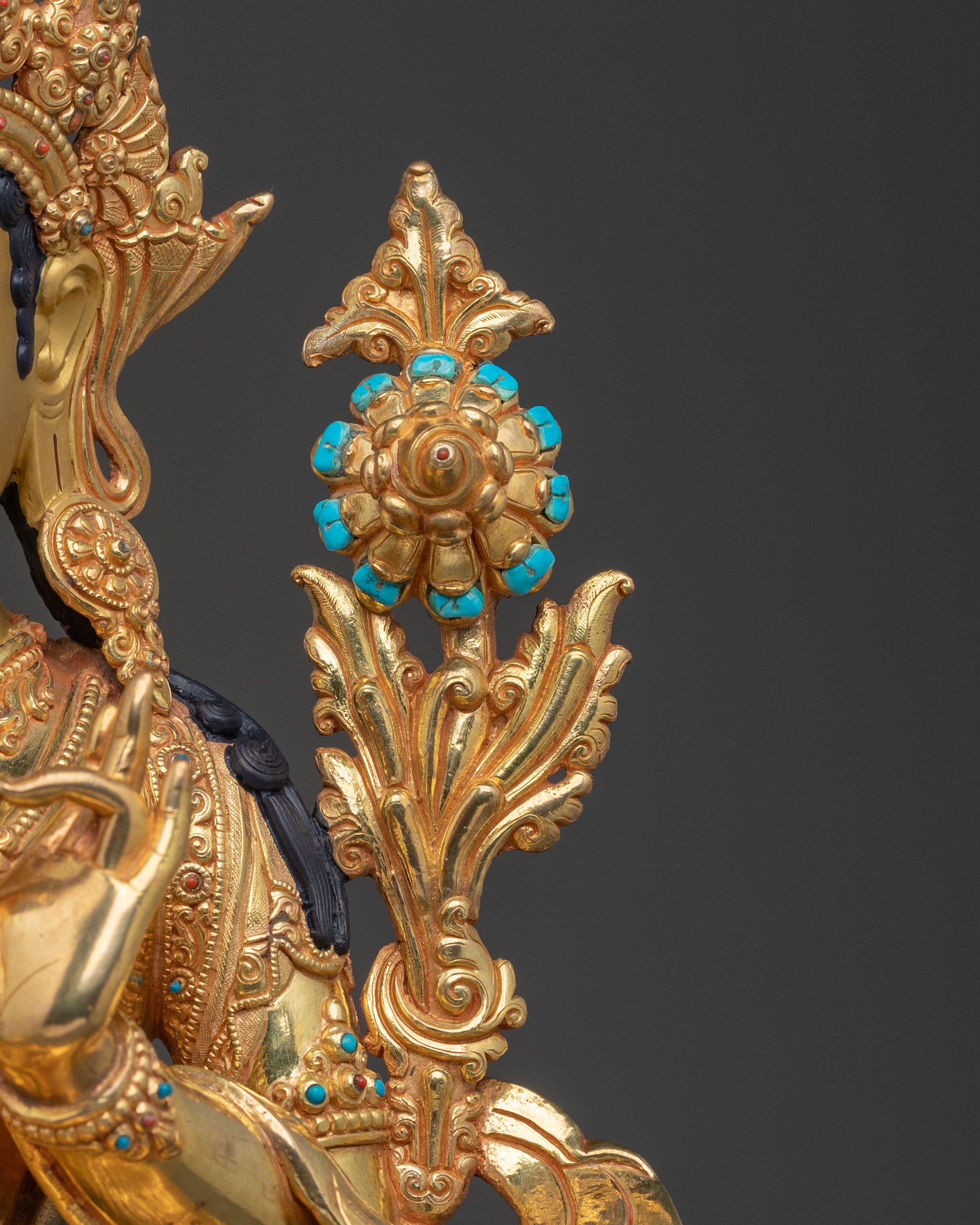 Green Tara Peaceful Statue | 24K Gold Gilded Guardian