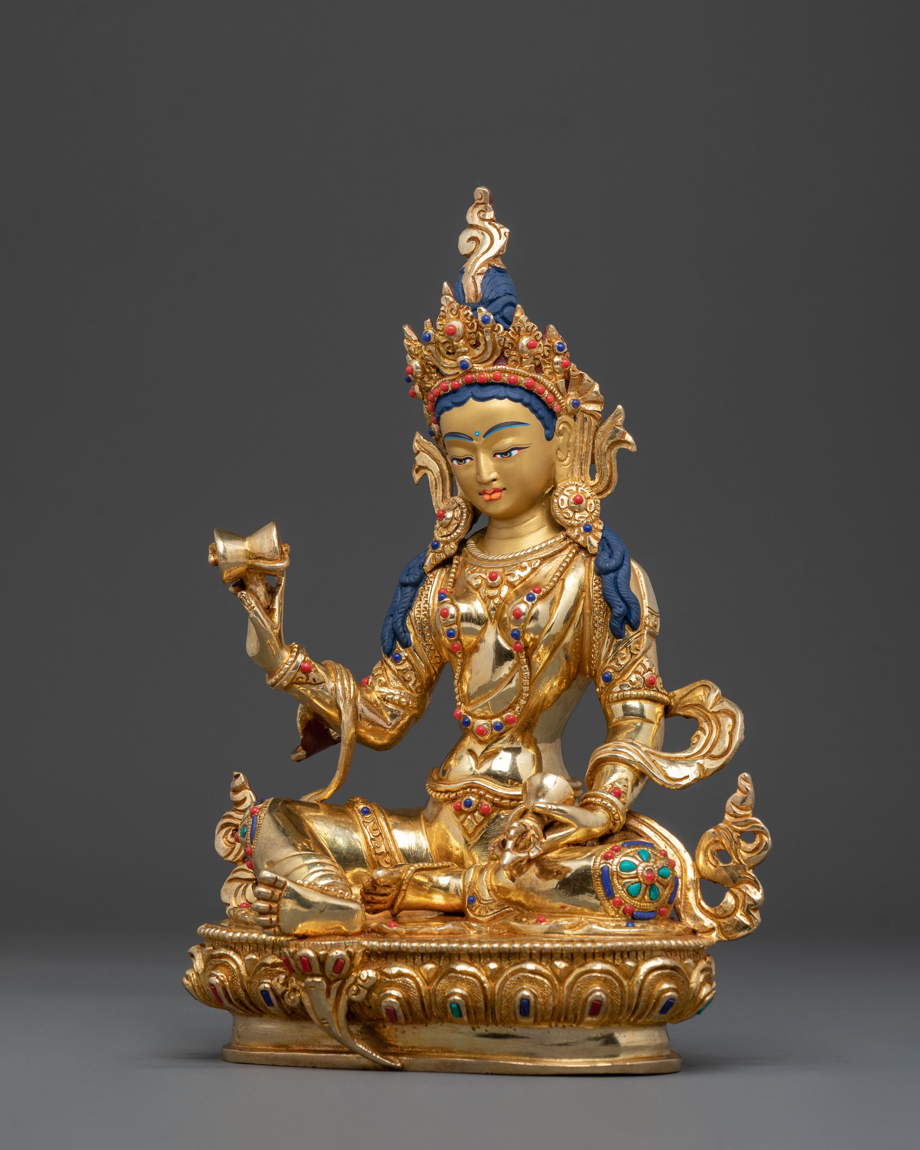 Sitting Machig Labdron Handcrafted Statue, 24K Gold Gilded