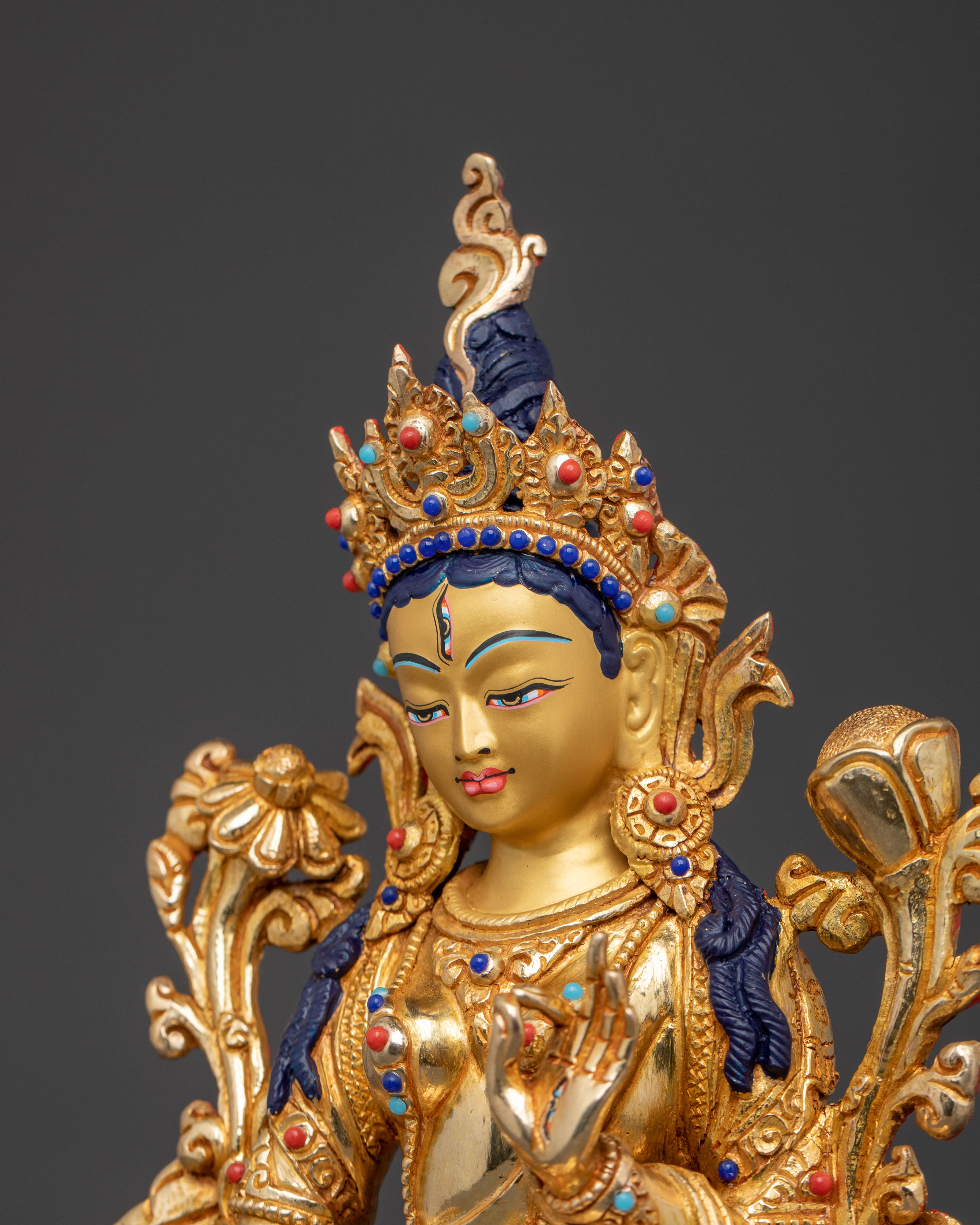 Golden White Tara Divine Statue – Serene Gilded Copper