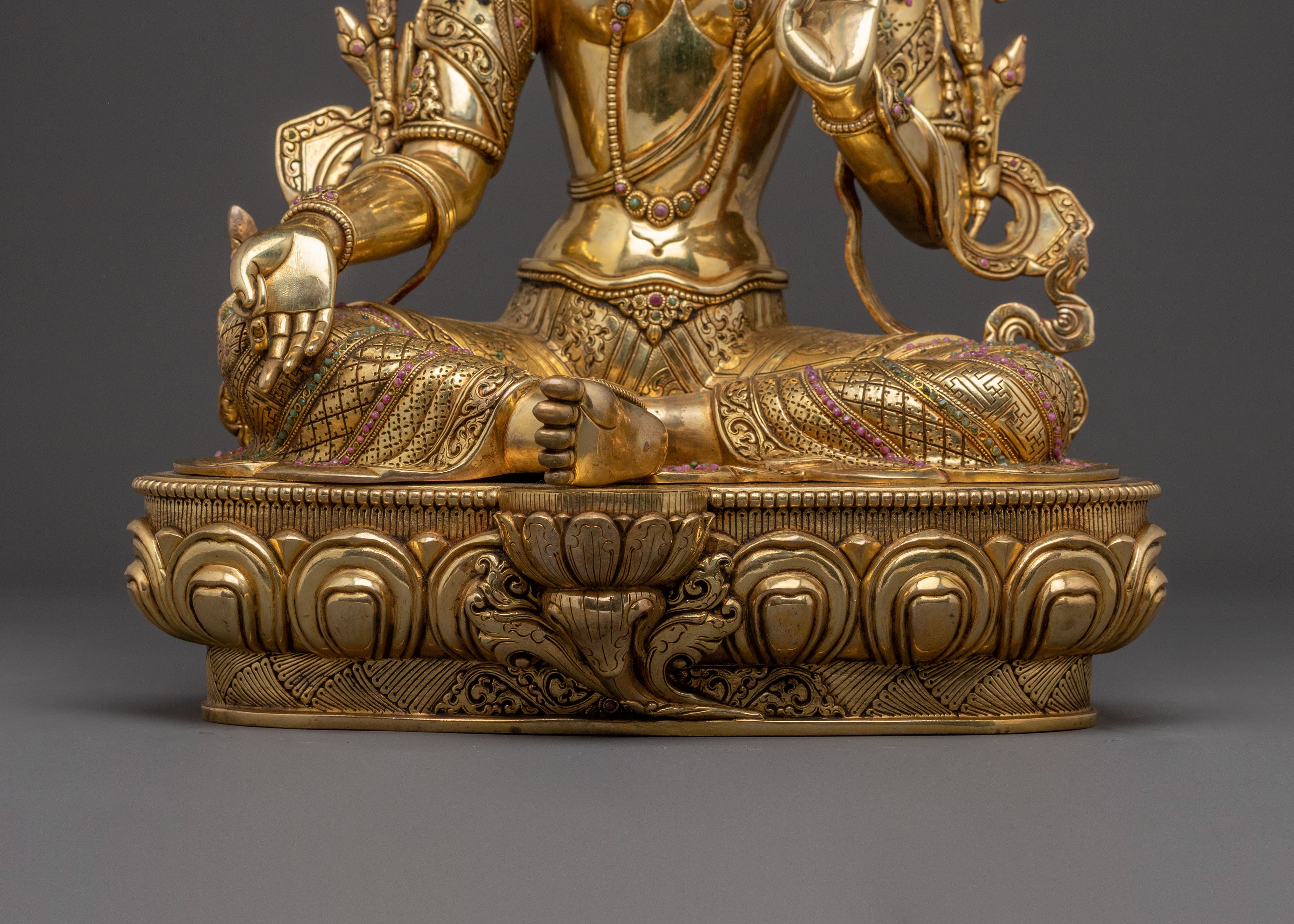 Sacred Statue of Green Tara: Exquisite 24K Gold Gilded